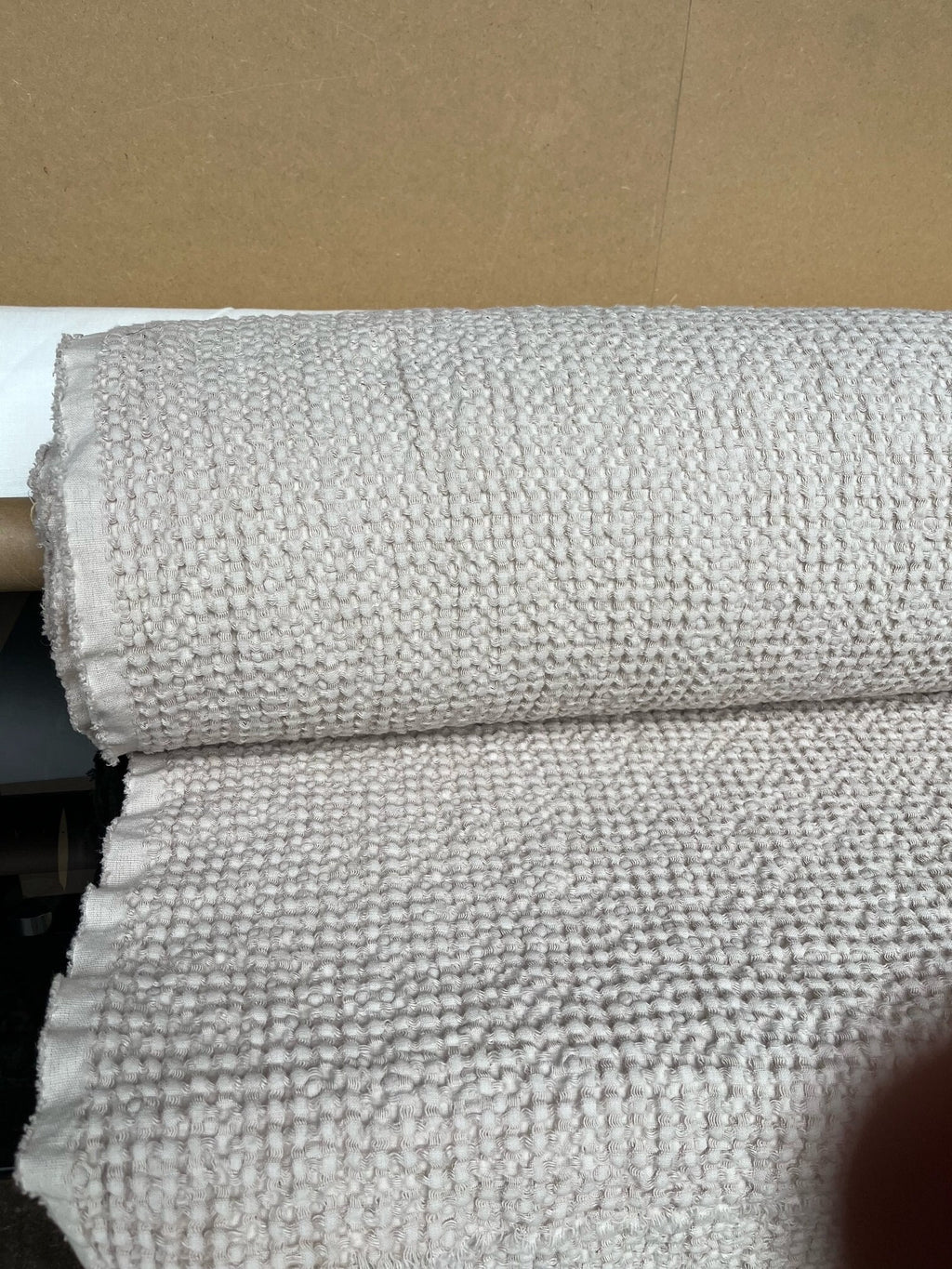 Extra Wide Waffle Linen Cotton Fabric: Warm Ivory BGO137, 88" Wide