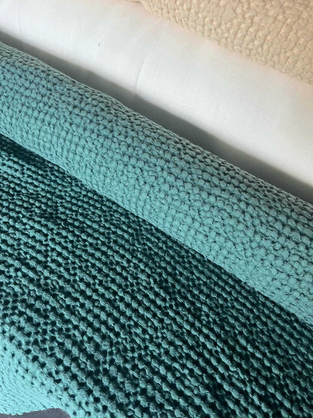 Waffle Linen Cotton Fabric: SOFT Green, 88" Extra Wide, 250g