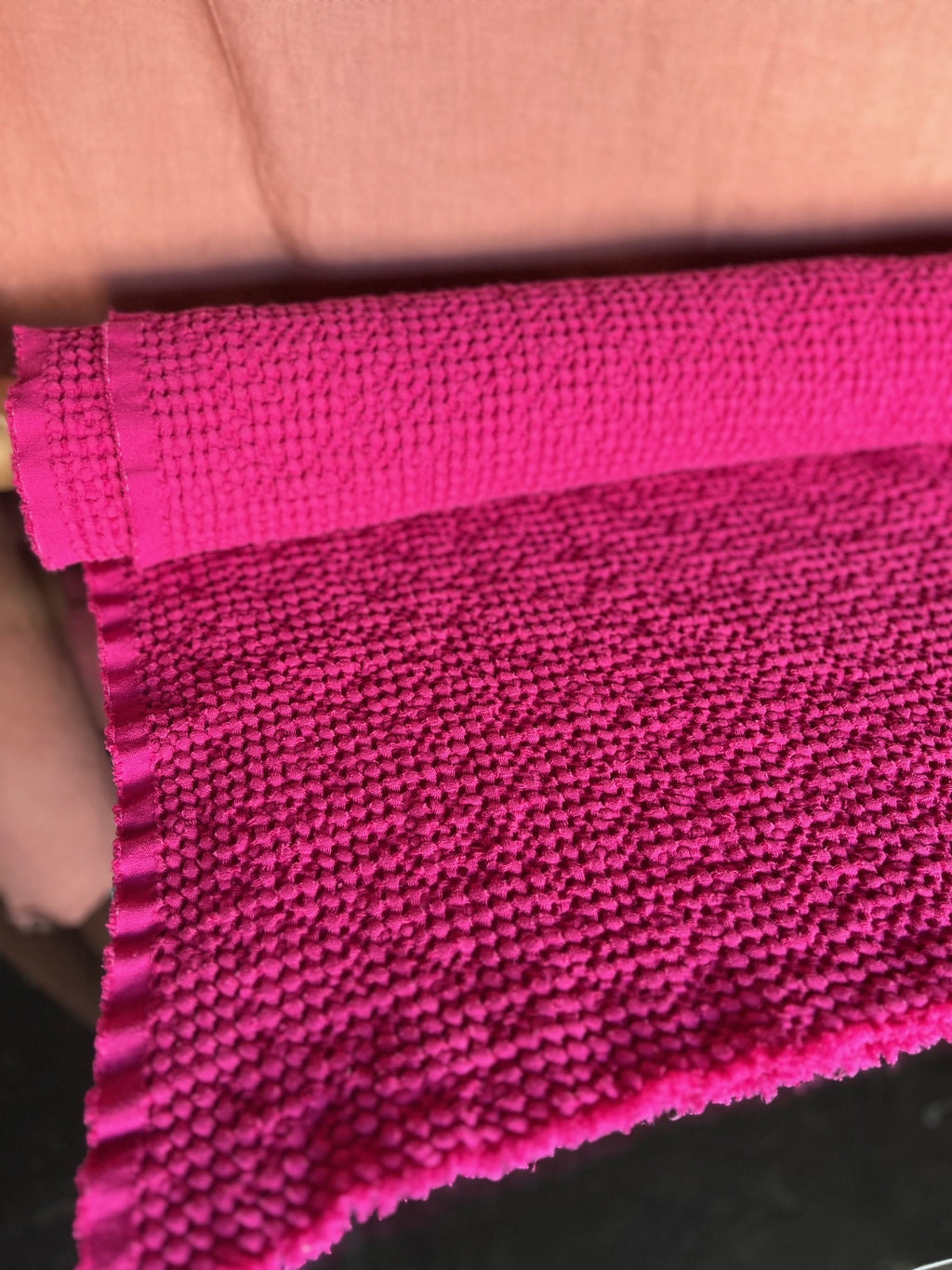 Raspberry Waffle Linen Cotton Fabric: 88" Extra Wide, Soft Texture