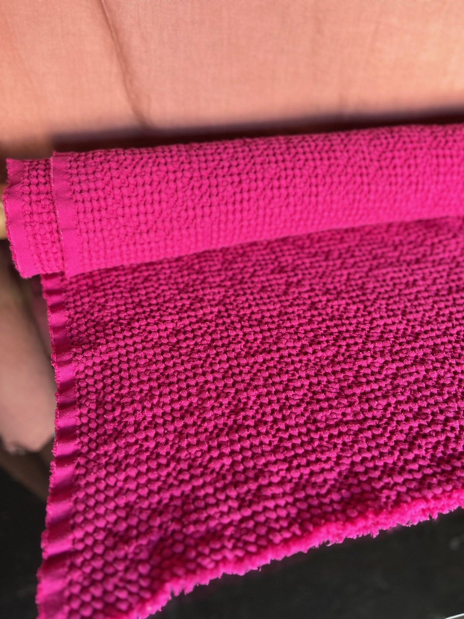 Raspberry Waffle Linen Cotton Fabric: 88" Extra Wide, Soft Texture