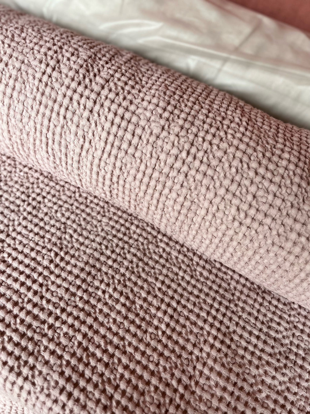 Extra Wide Waffle Linen Cotton Fabric: Dusty Rose BGO137, 88" Wide