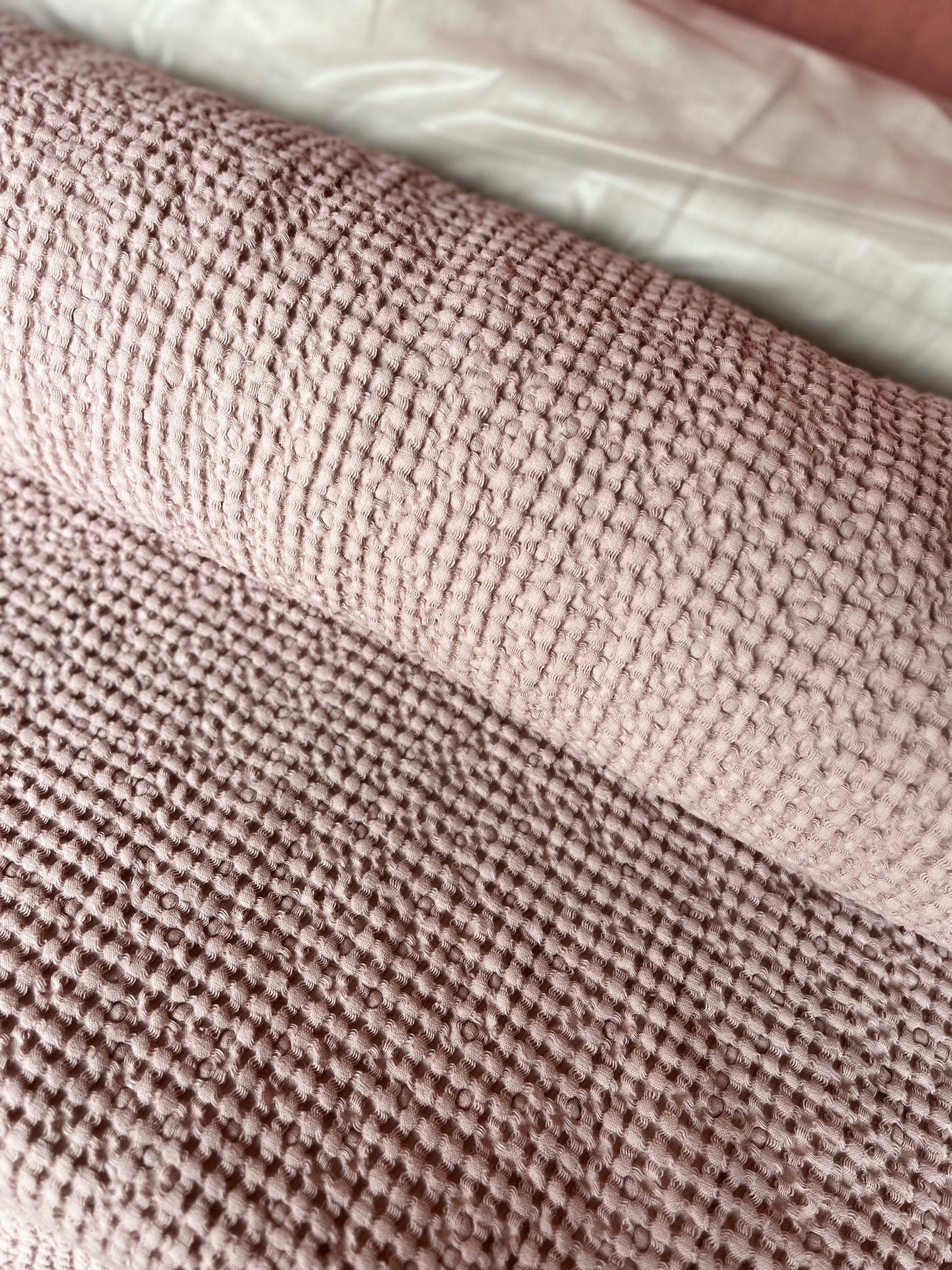 Extra Wide Waffle Linen Cotton Fabric: Dusty Rose BGO137, 88" Wide