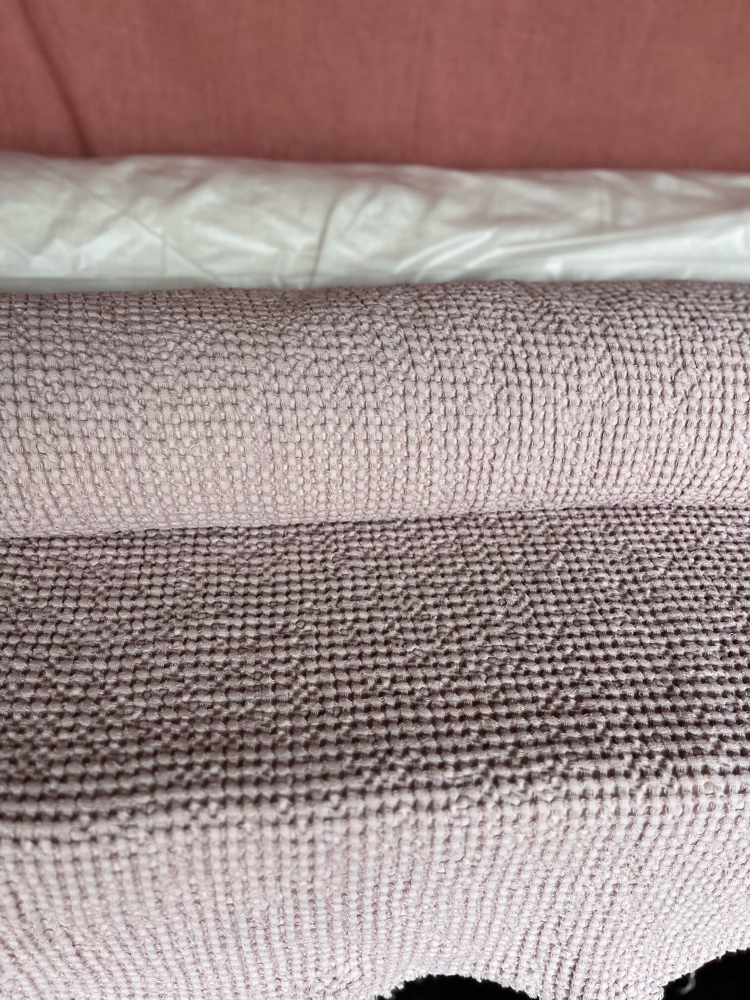 Extra Wide Waffle Linen Cotton Fabric: Dusty Rose BGO137, 88" Wide