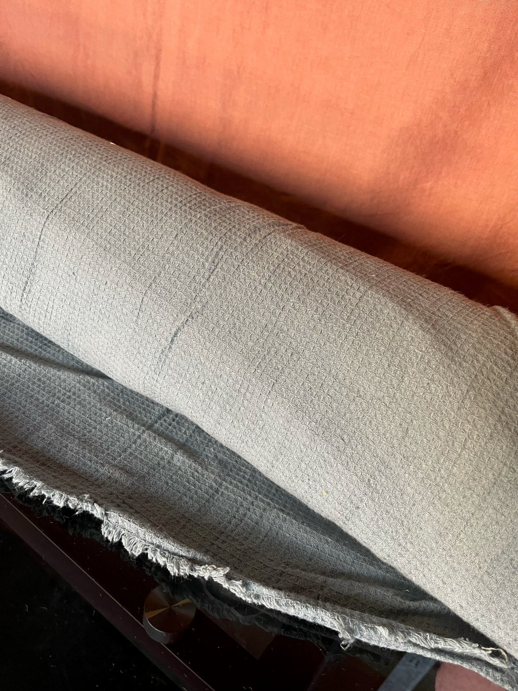 Waffle Linen Cotton Fabric: Steel Gray, 140cm Wide, BGO138