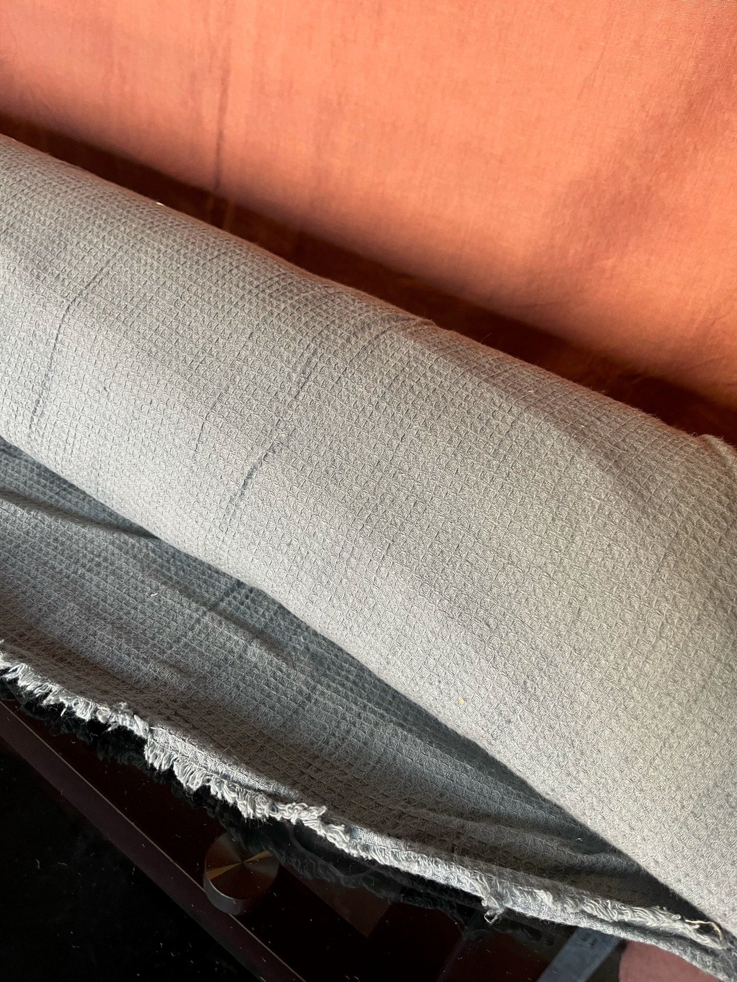 Waffle Linen Cotton Fabric: Steel Gray, 140cm Wide, BGO138