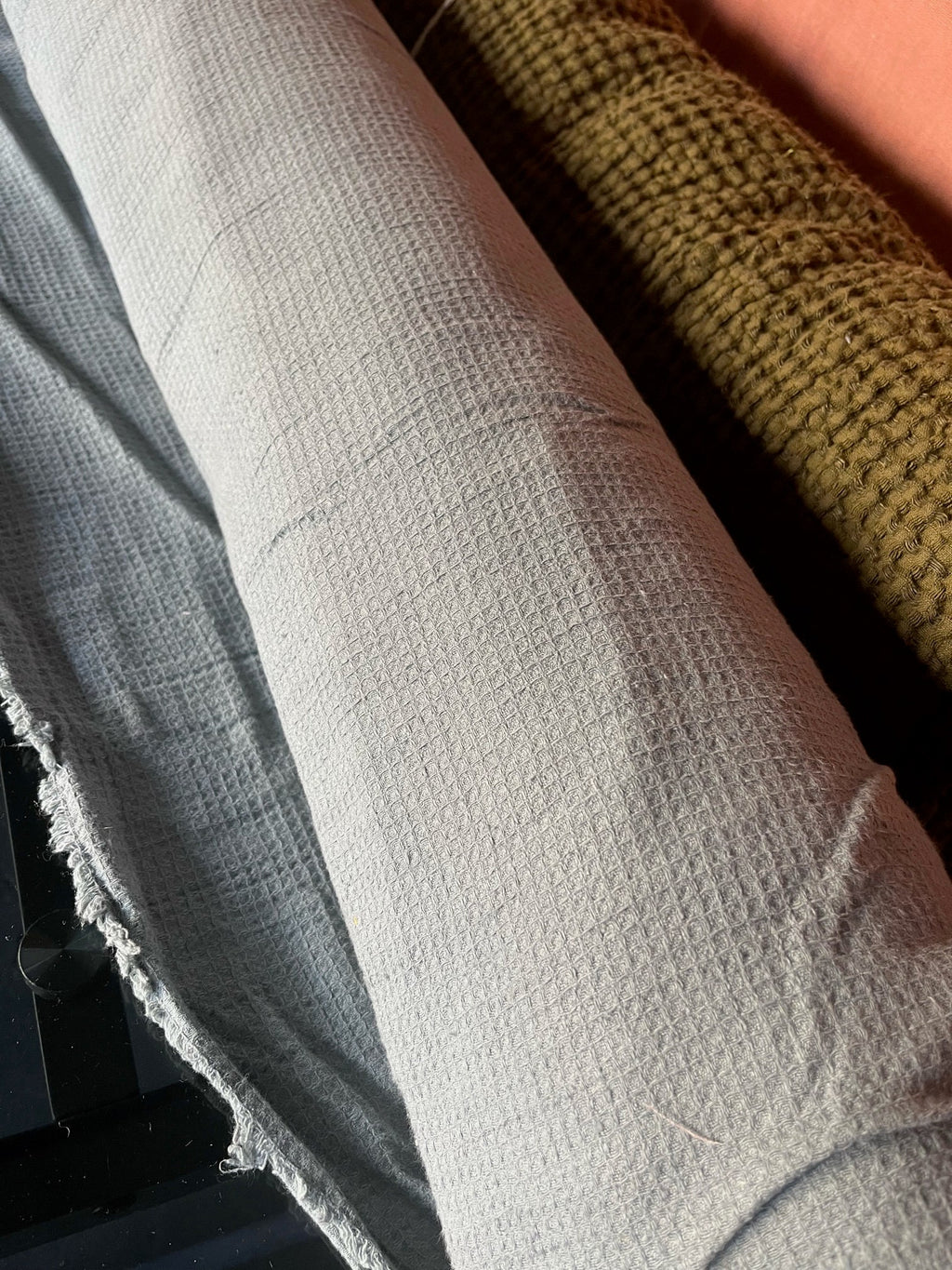 Waffle Linen Cotton Fabric: Steel Gray, 140cm Wide, BGO138