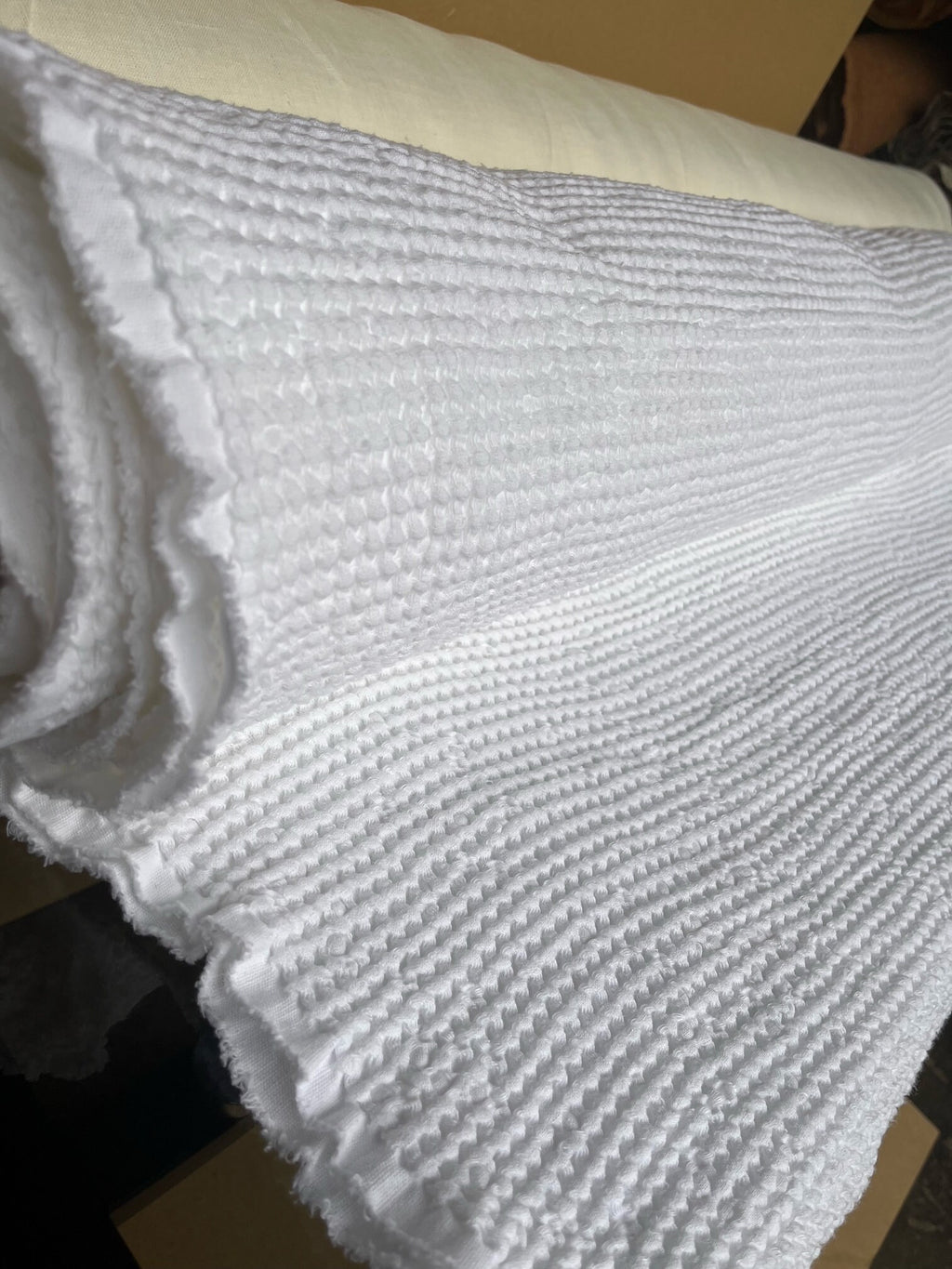 Bleached White Waffle Linen Cotton Fabric: Extra Wide 88" - BGO137