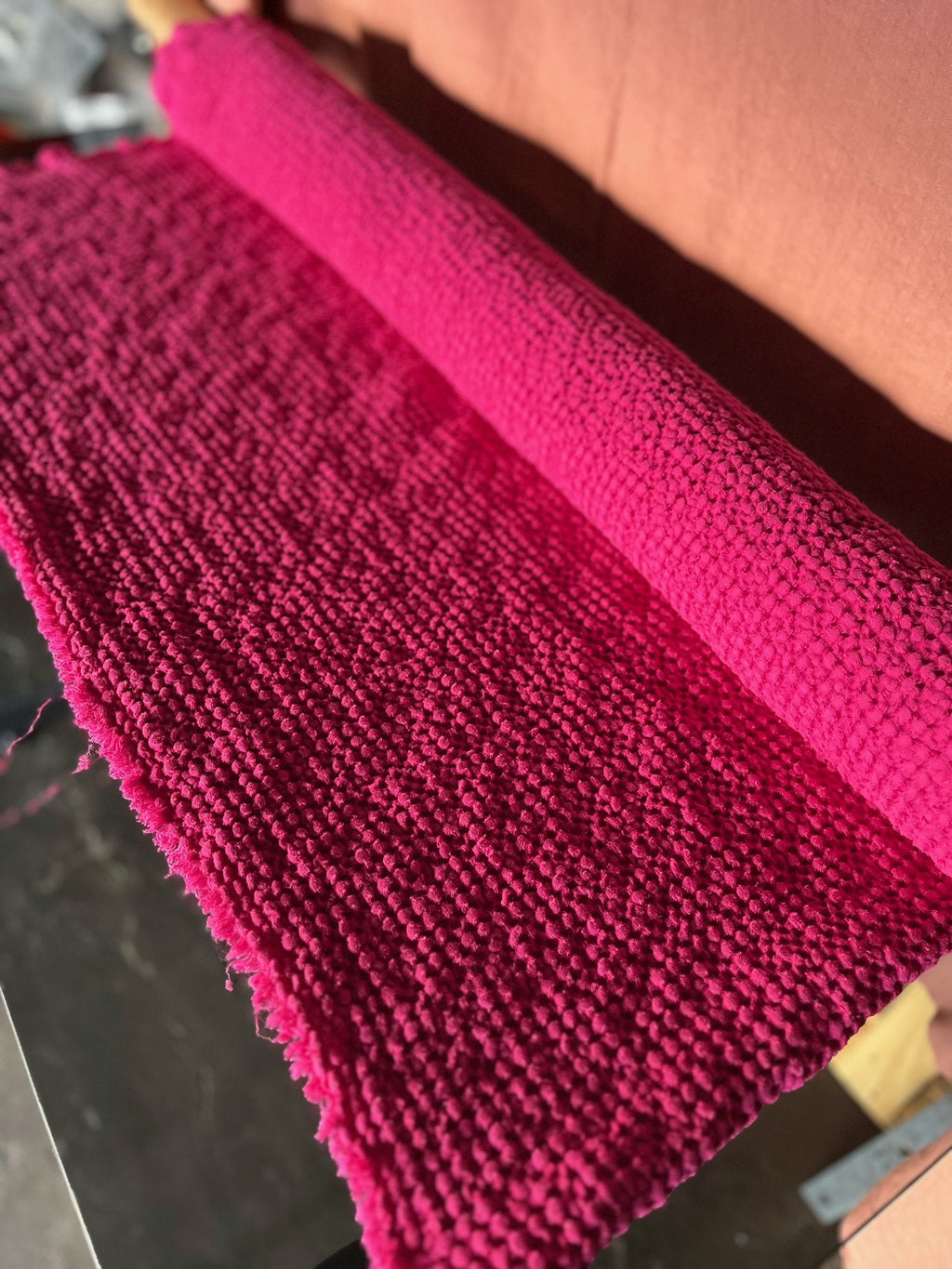 Raspberry Waffle Linen Cotton Fabric: 88" Extra Wide, Soft Texture
