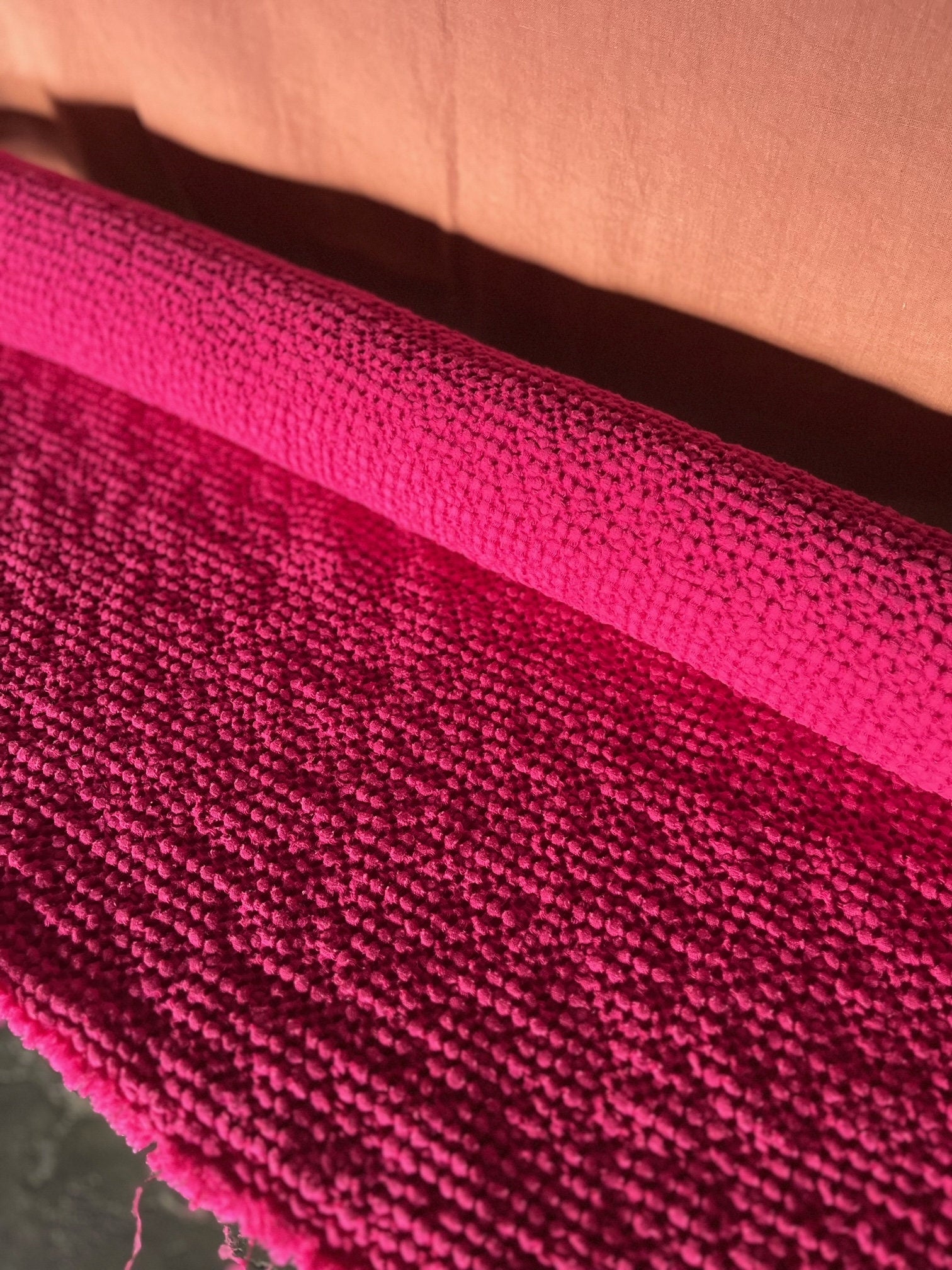Raspberry Waffle Linen Cotton Fabric: 88" Extra Wide, Soft Texture