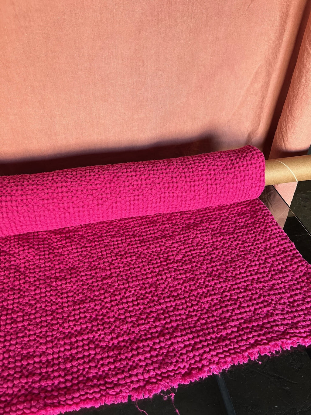 Raspberry Waffle Linen Cotton Fabric: 88" Extra Wide, Soft Texture