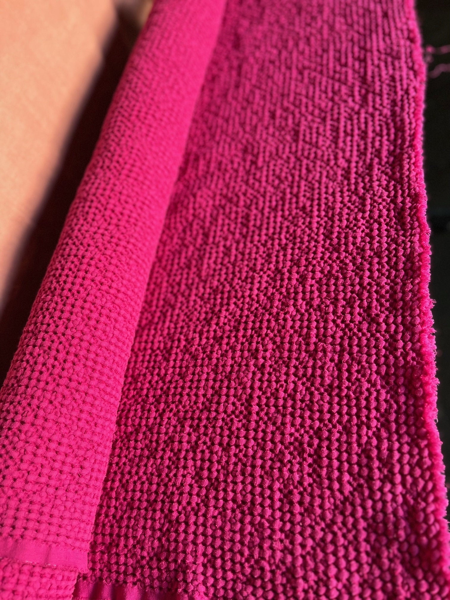 Raspberry Waffle Linen Cotton Fabric: 88" Extra Wide, Soft Texture