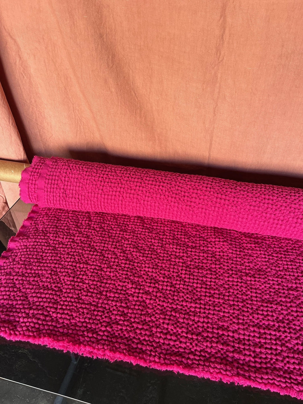 Raspberry Waffle Linen Cotton Fabric: 88" Extra Wide, Soft Texture