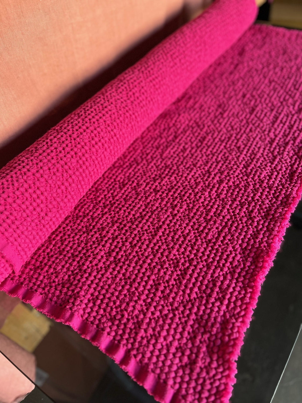 Raspberry Waffle Linen Cotton Fabric: 88" Extra Wide, Soft Texture