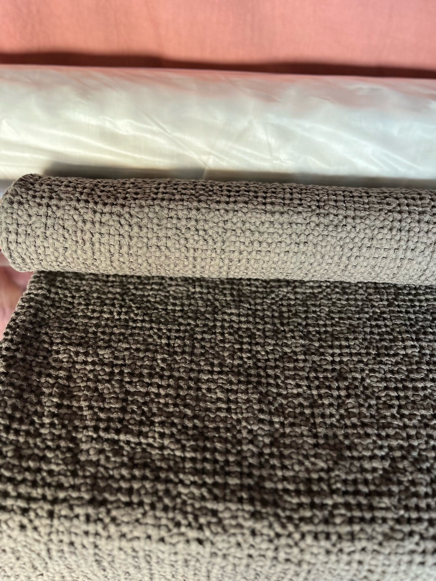 Waffle Linen Cotton Fabric: 88" Extra Wide, Soft Woods Beyond