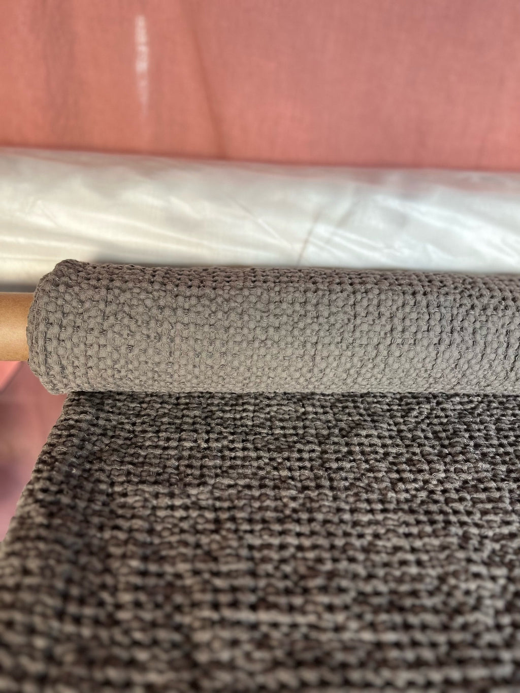 Waffle Linen Cotton Fabric: 88" Extra Wide, Soft Woods Beyond