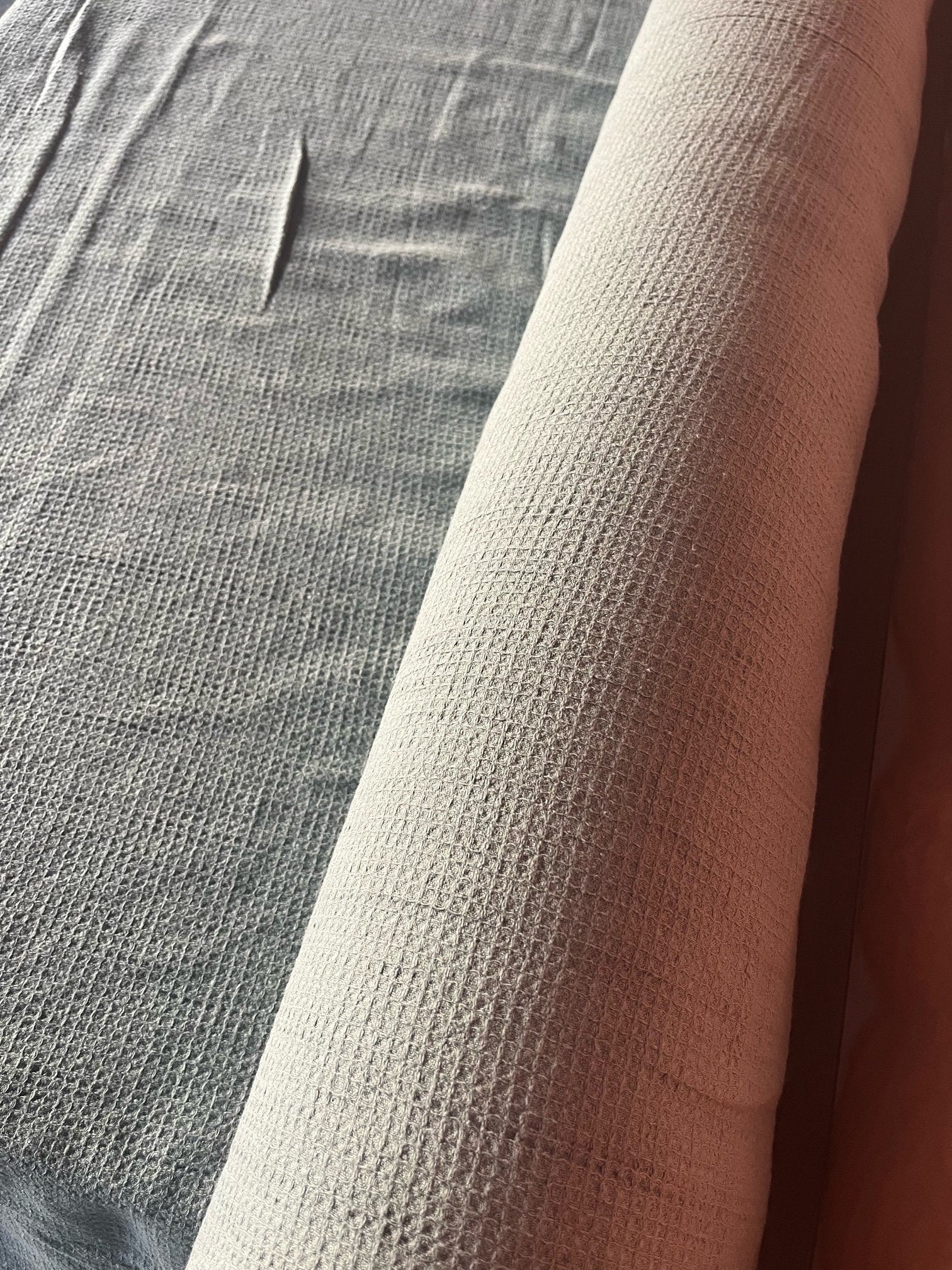 Waffle Linen Cotton Fabric: Steel Gray, 140cm Wide, BGO138