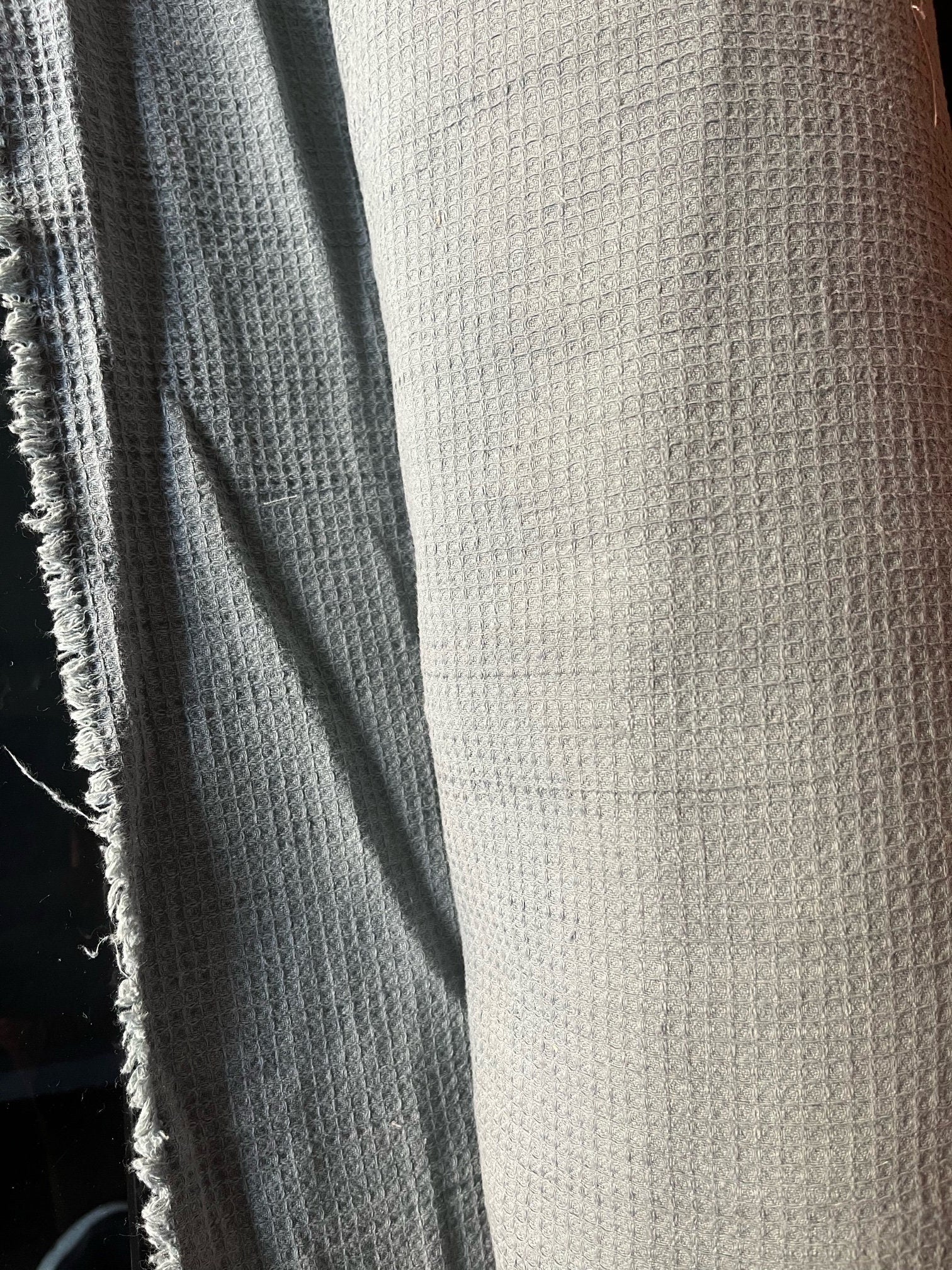Waffle Linen Cotton Fabric: Steel Gray, 140cm Wide, BGO138