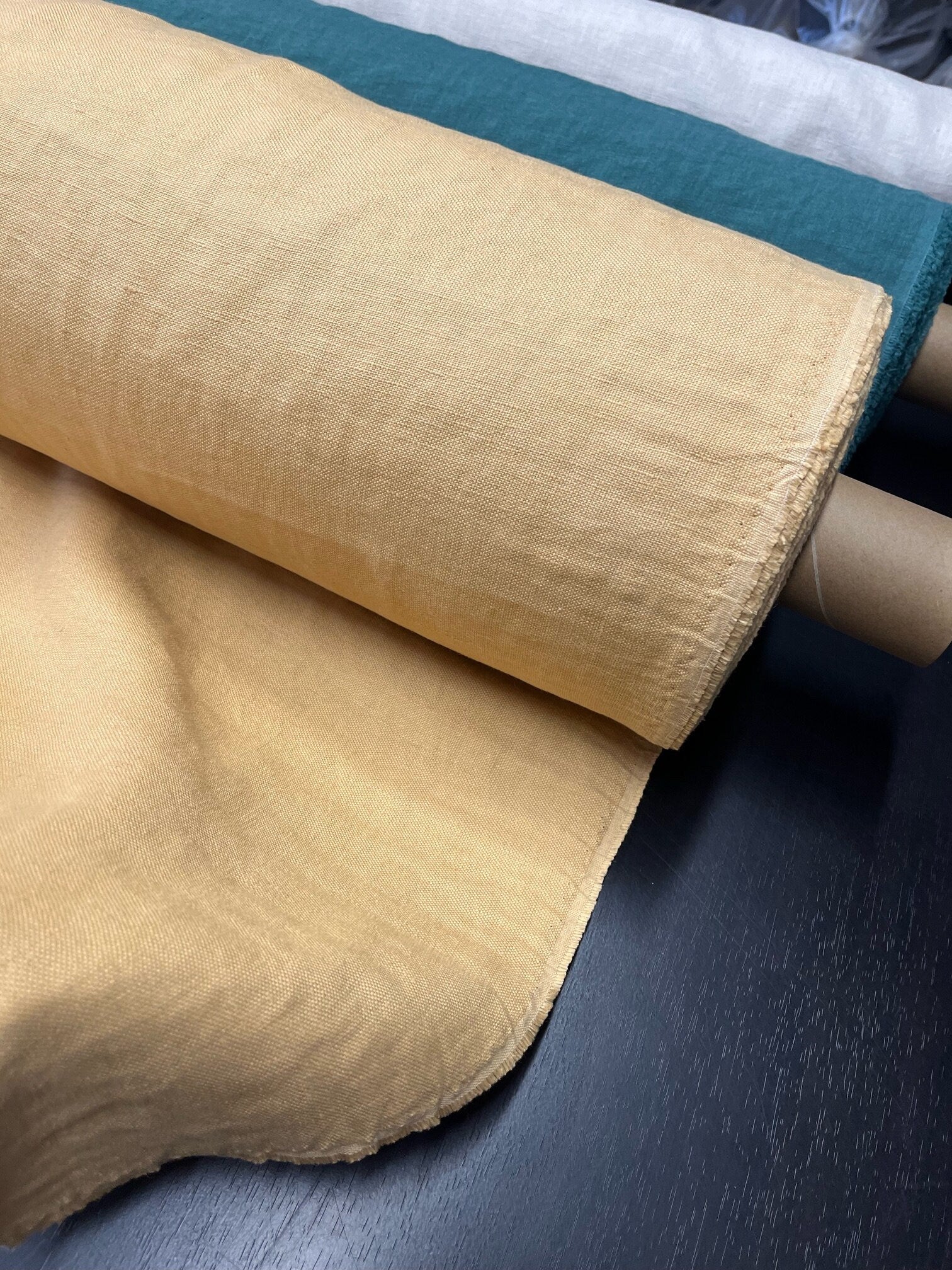 Heavy Linen Fabric: 100% Natural, Macaroon Beige, 145cm Wide
