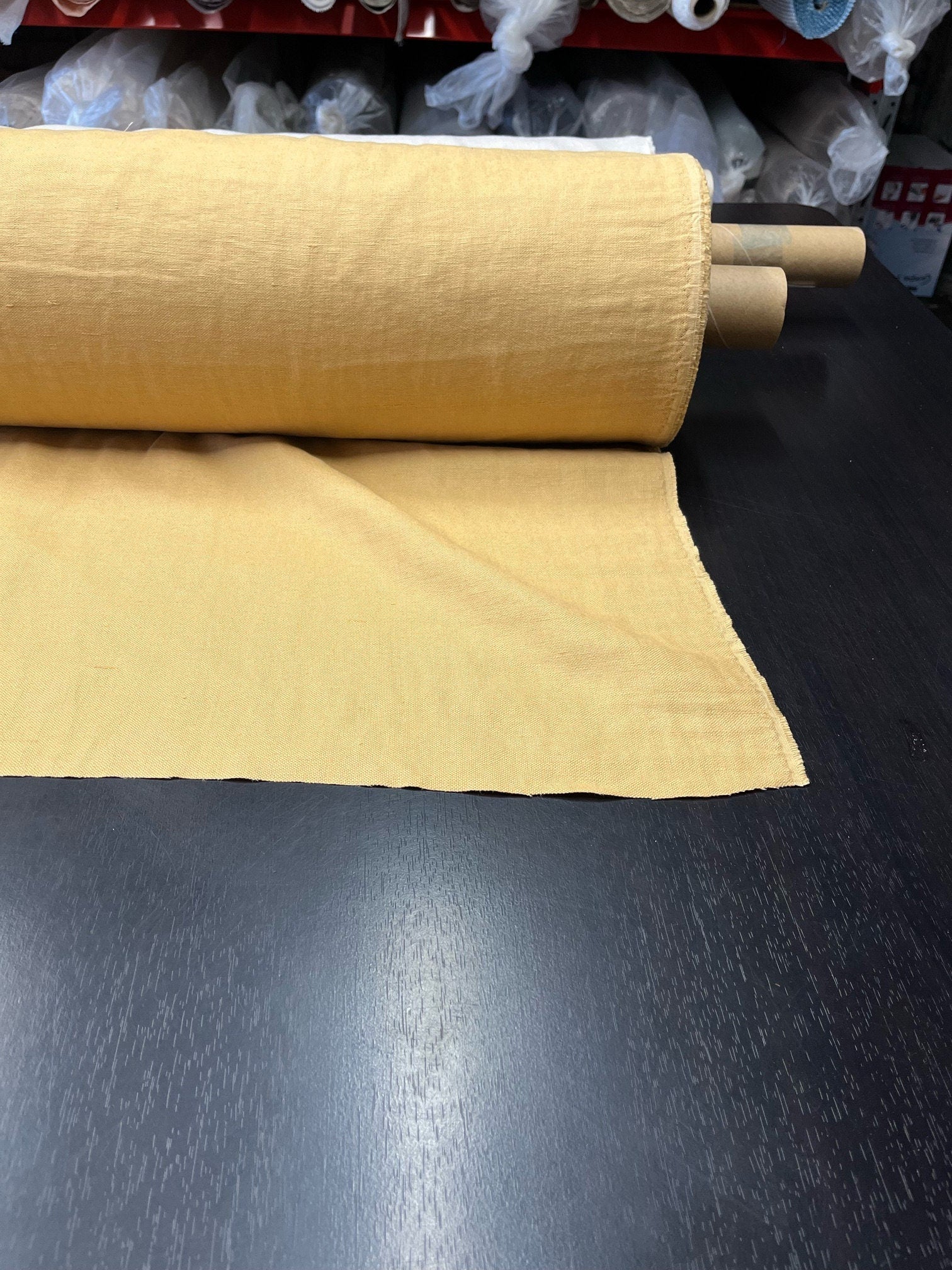 Heavy Linen Fabric: 100% Natural, Macaroon Beige, 145cm Wide