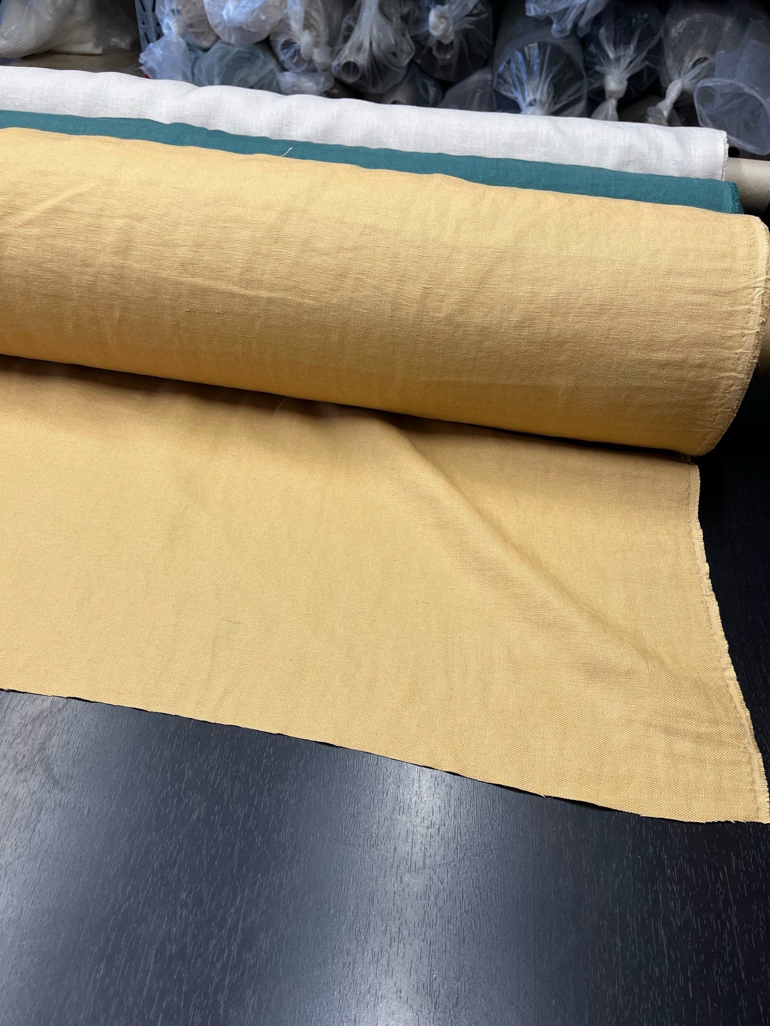 Heavy Linen Fabric: 100% Natural, Macaroon Beige, 145cm Wide