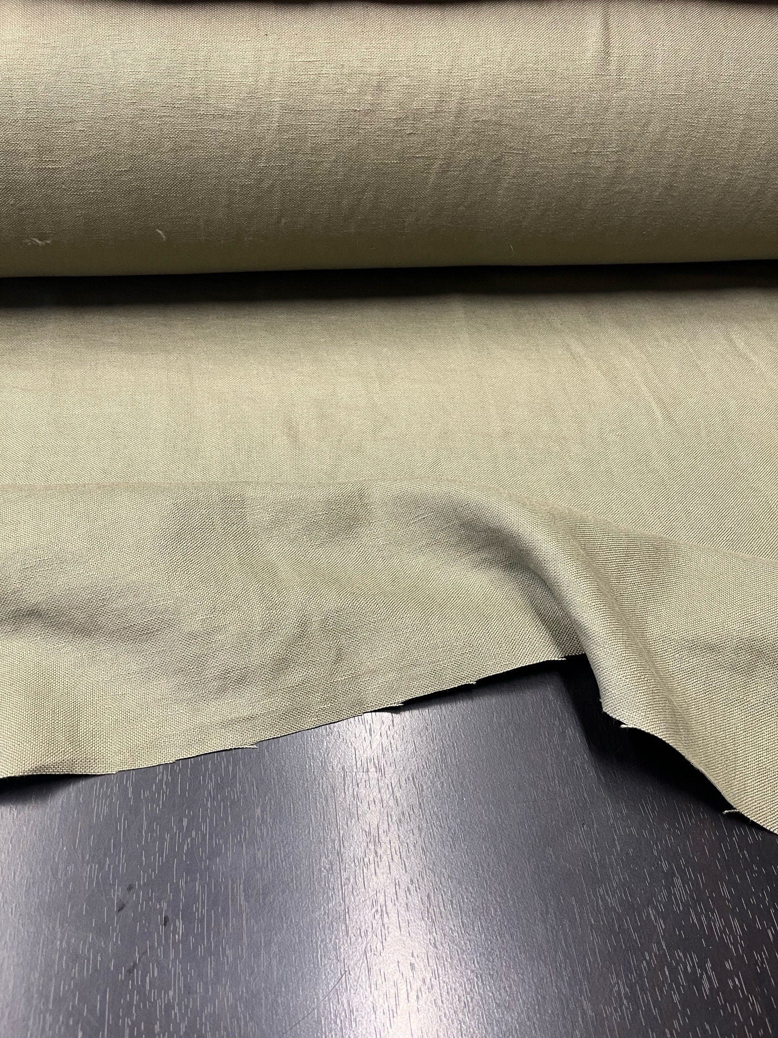 Artichoke Green Linen Fabric: 100% Natural, Heavy Weight