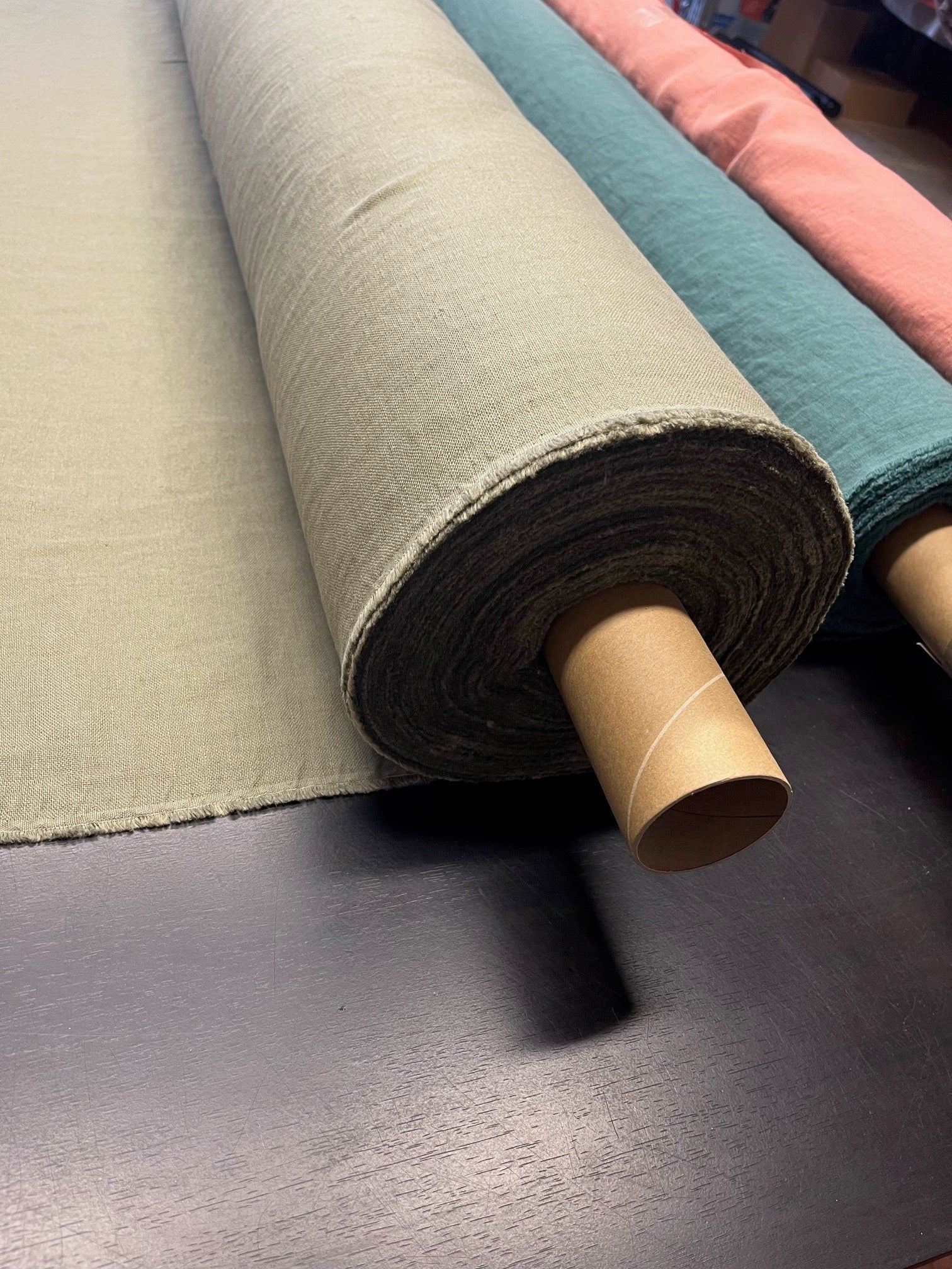 Artichoke Green Linen Fabric: 100% Natural, Heavy Weight