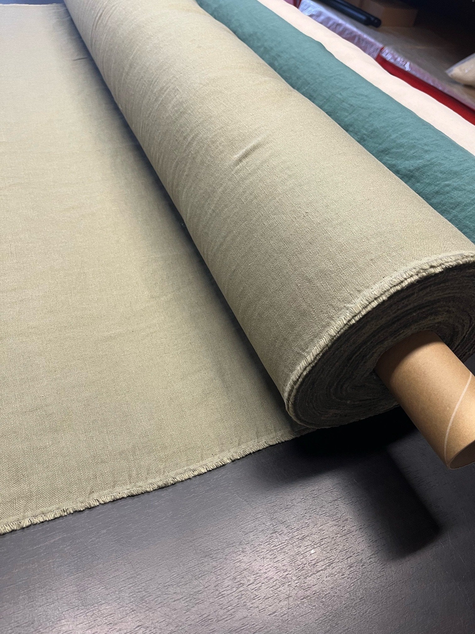 Artichoke Green Linen Fabric: 100% Natural, Heavy Weight