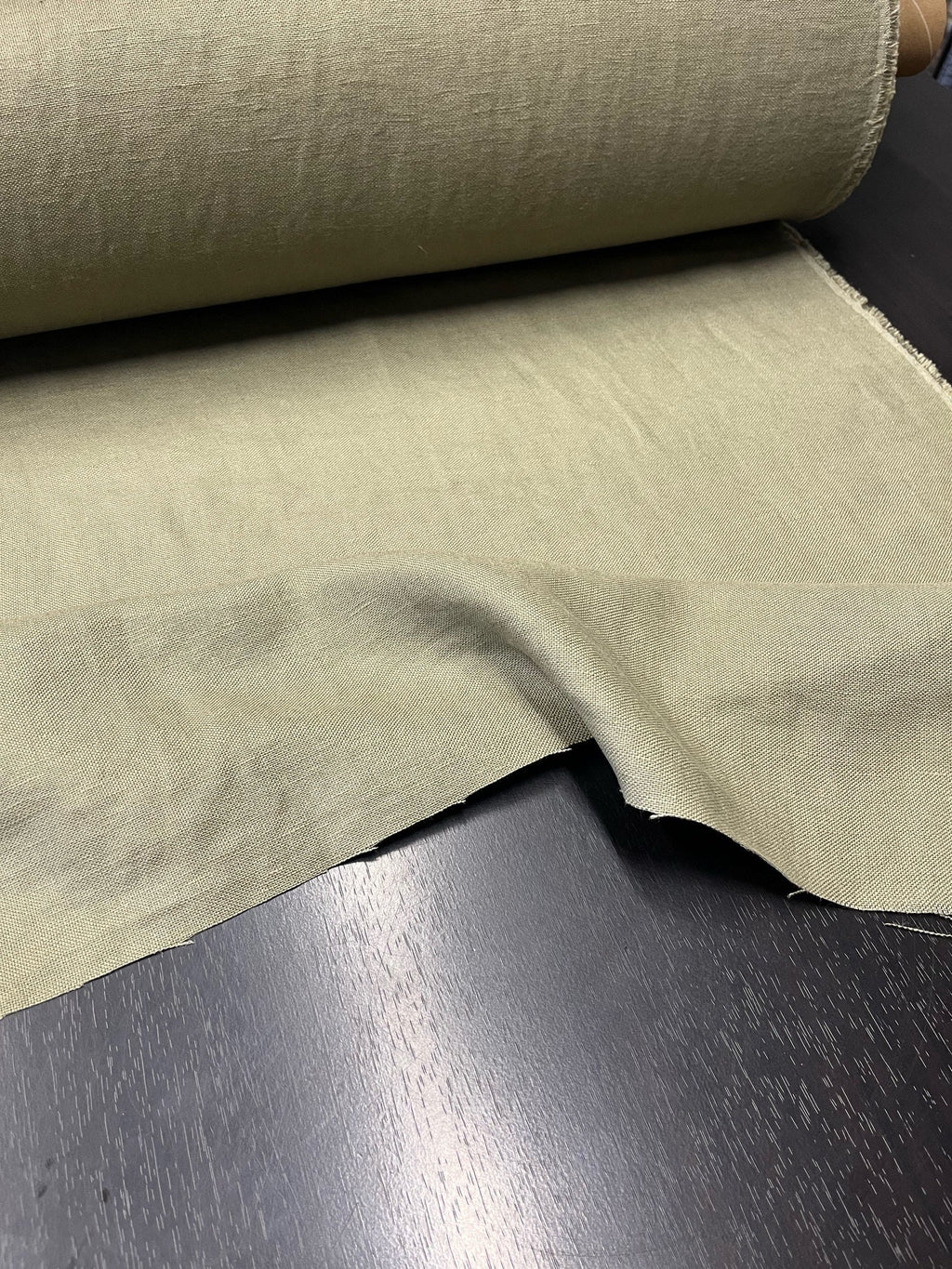 Artichoke Green Linen Fabric: 100% Natural, Heavy Weight