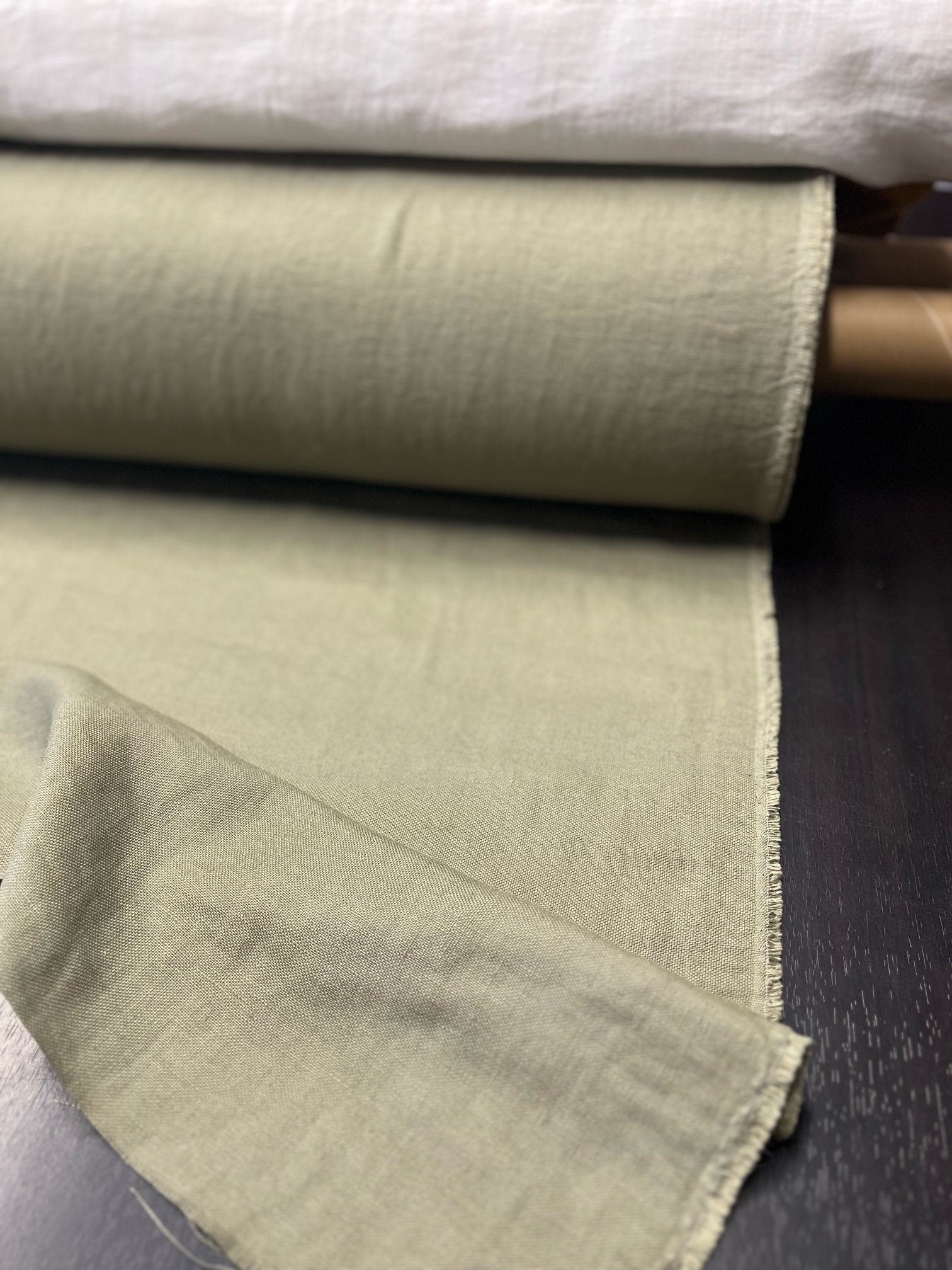 Artichoke Green Linen Fabric: 100% Natural, Heavy Weight