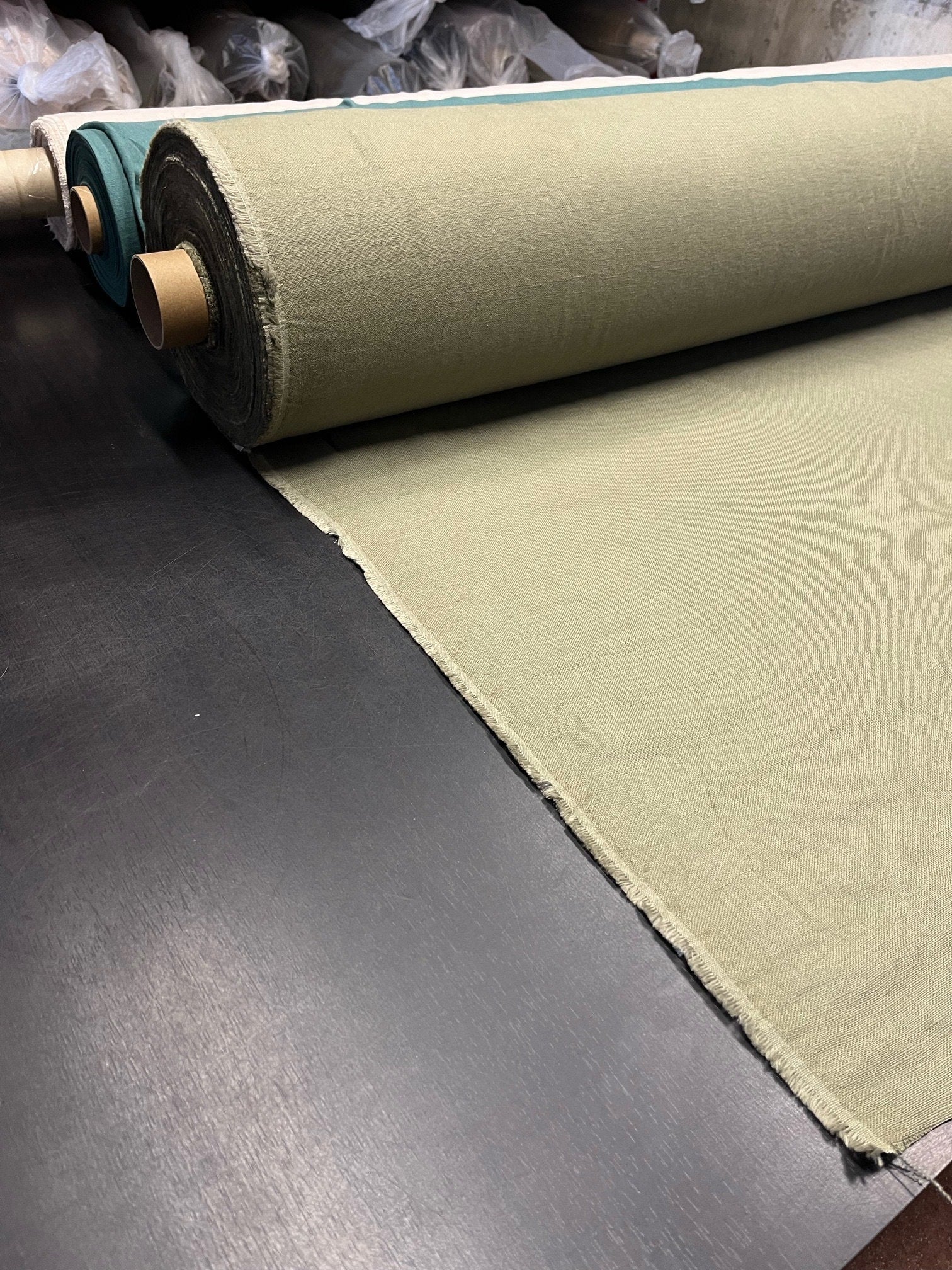 Artichoke Green Linen Fabric: 100% Natural, Heavy Weight