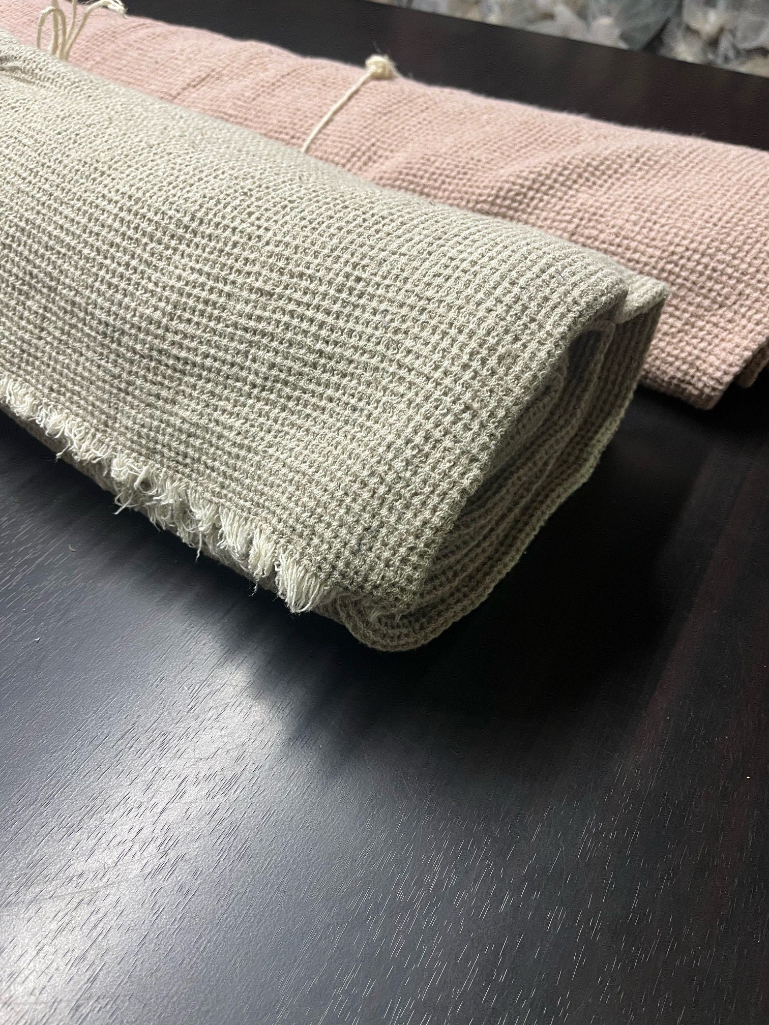 Natural Waffle Linen Fabric By The Metre: 80" Extra Wide, 500g