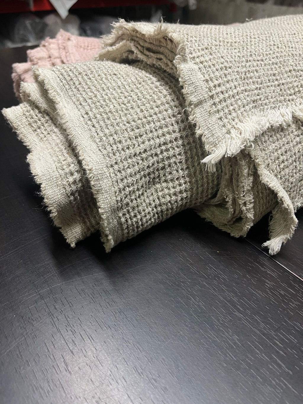 Natural Waffle Linen Fabric By The Metre: 80" Extra Wide, 500g