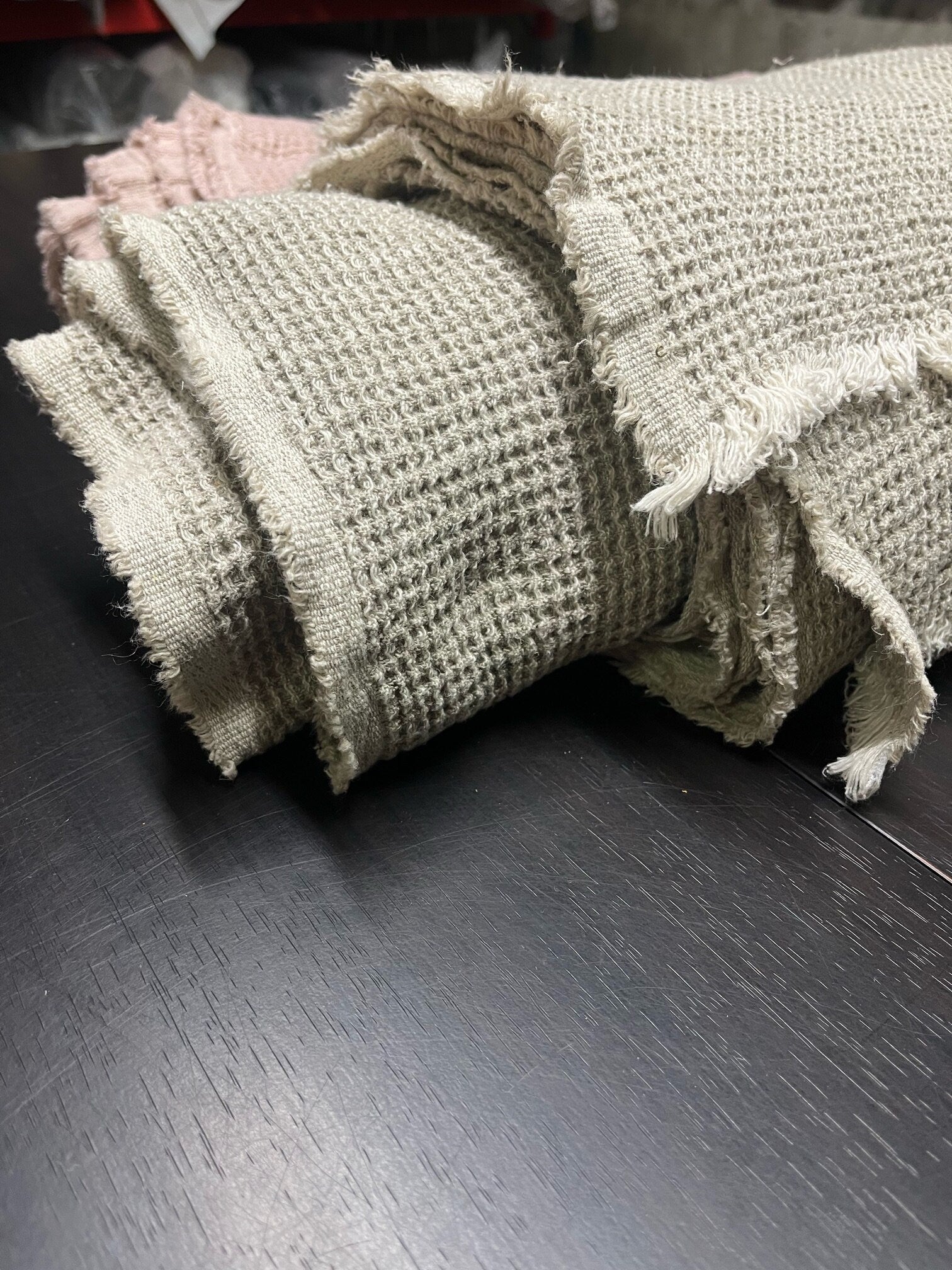 Natural Waffle Linen Fabric By The Metre: 80" Extra Wide, 500g