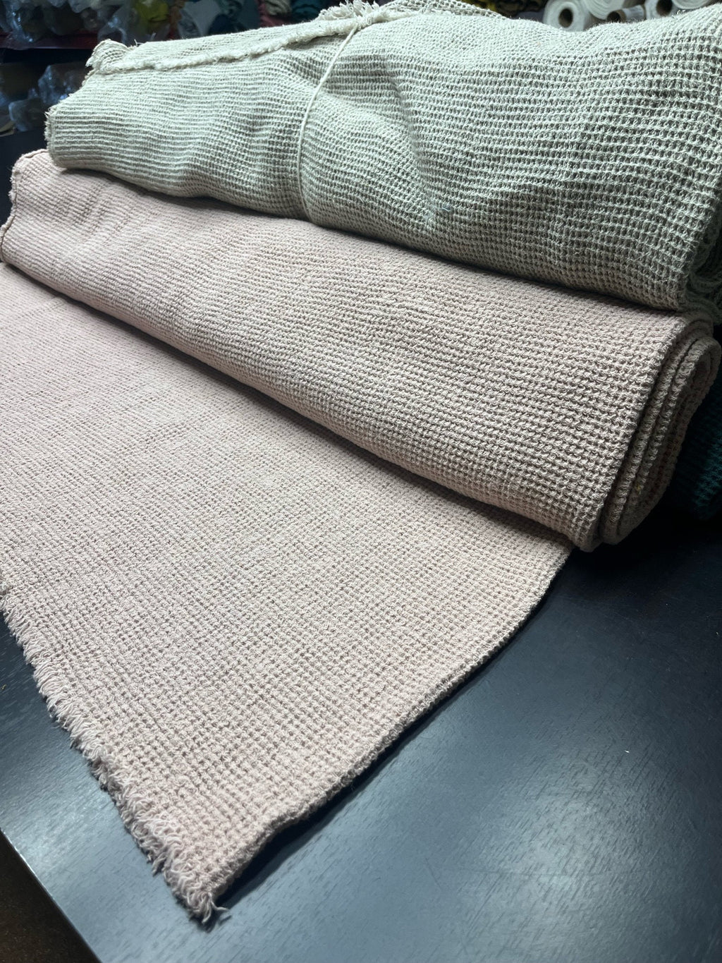 Dusty Rose Waffle Linen Fabric: 80" Extra Wide, 500g