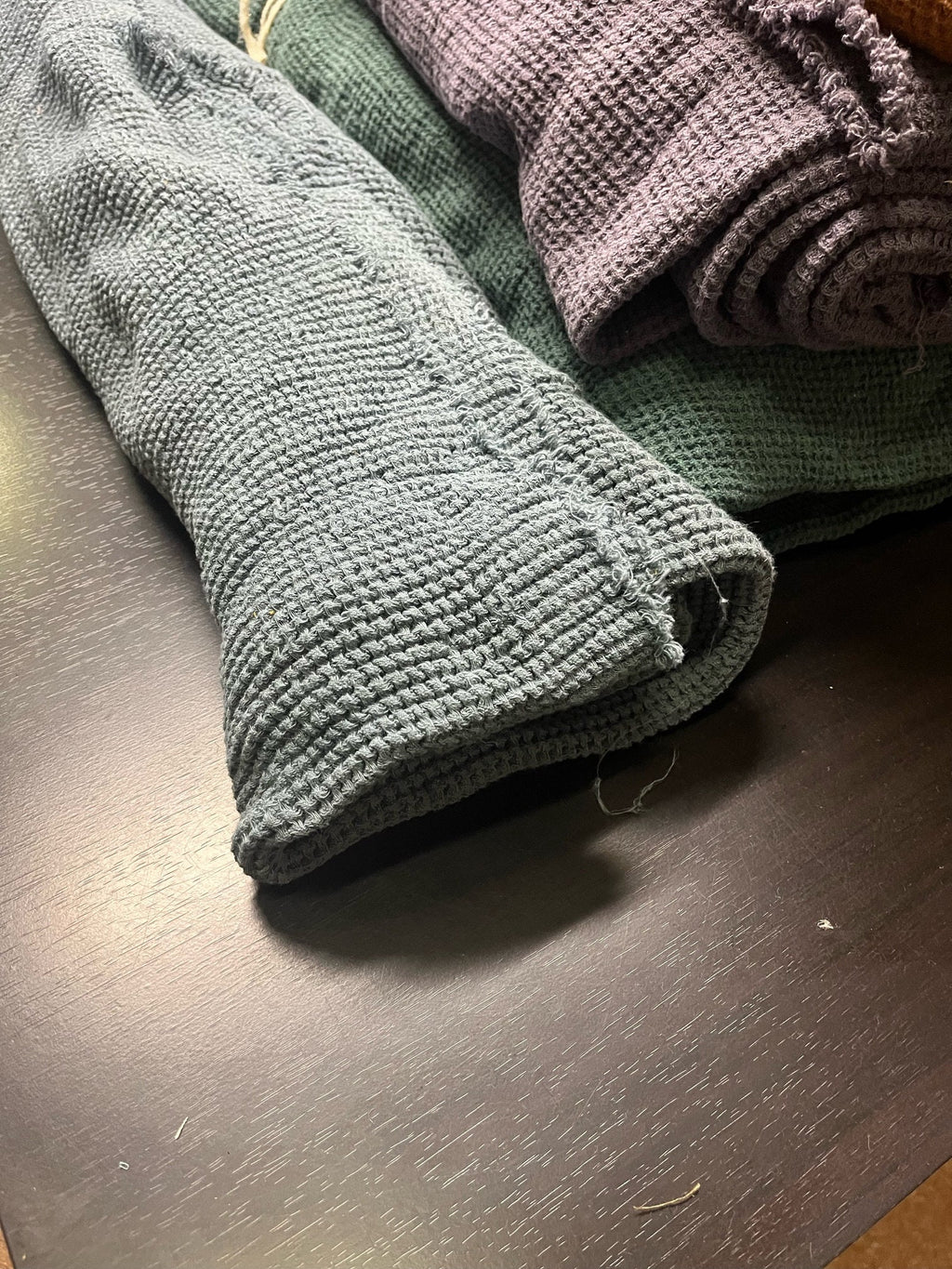 Dark Grey Waffle Linen Fabric: 80" Extra Wide, 500g