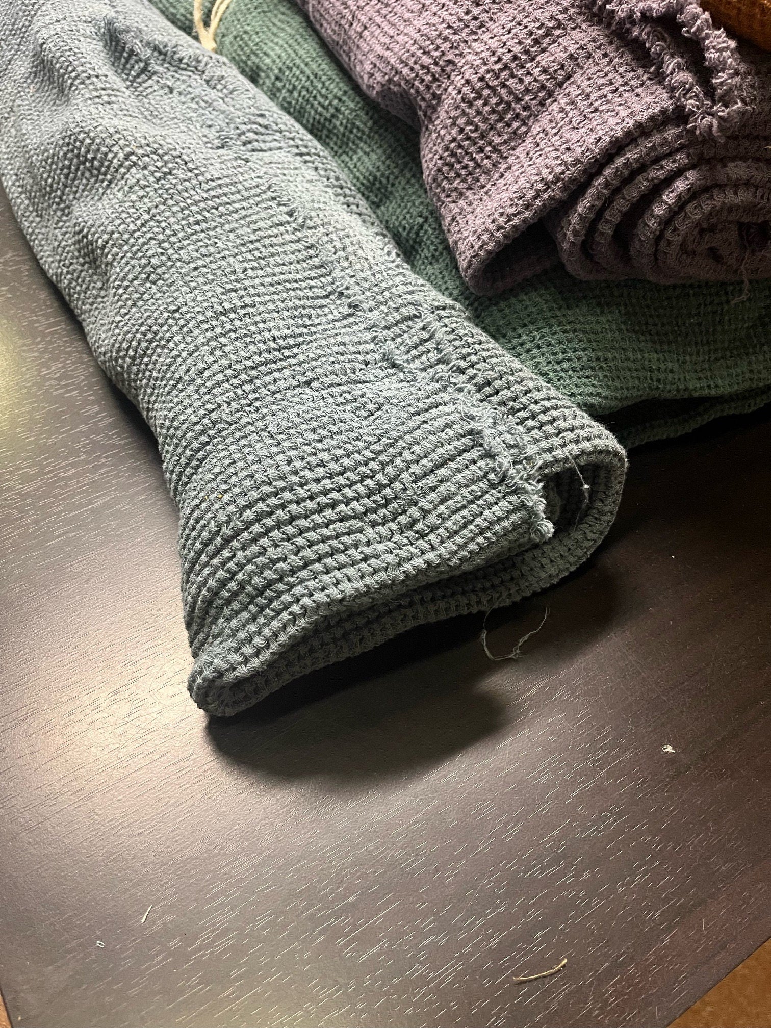 Dark Grey Waffle Linen Fabric: 80" Extra Wide, 500g