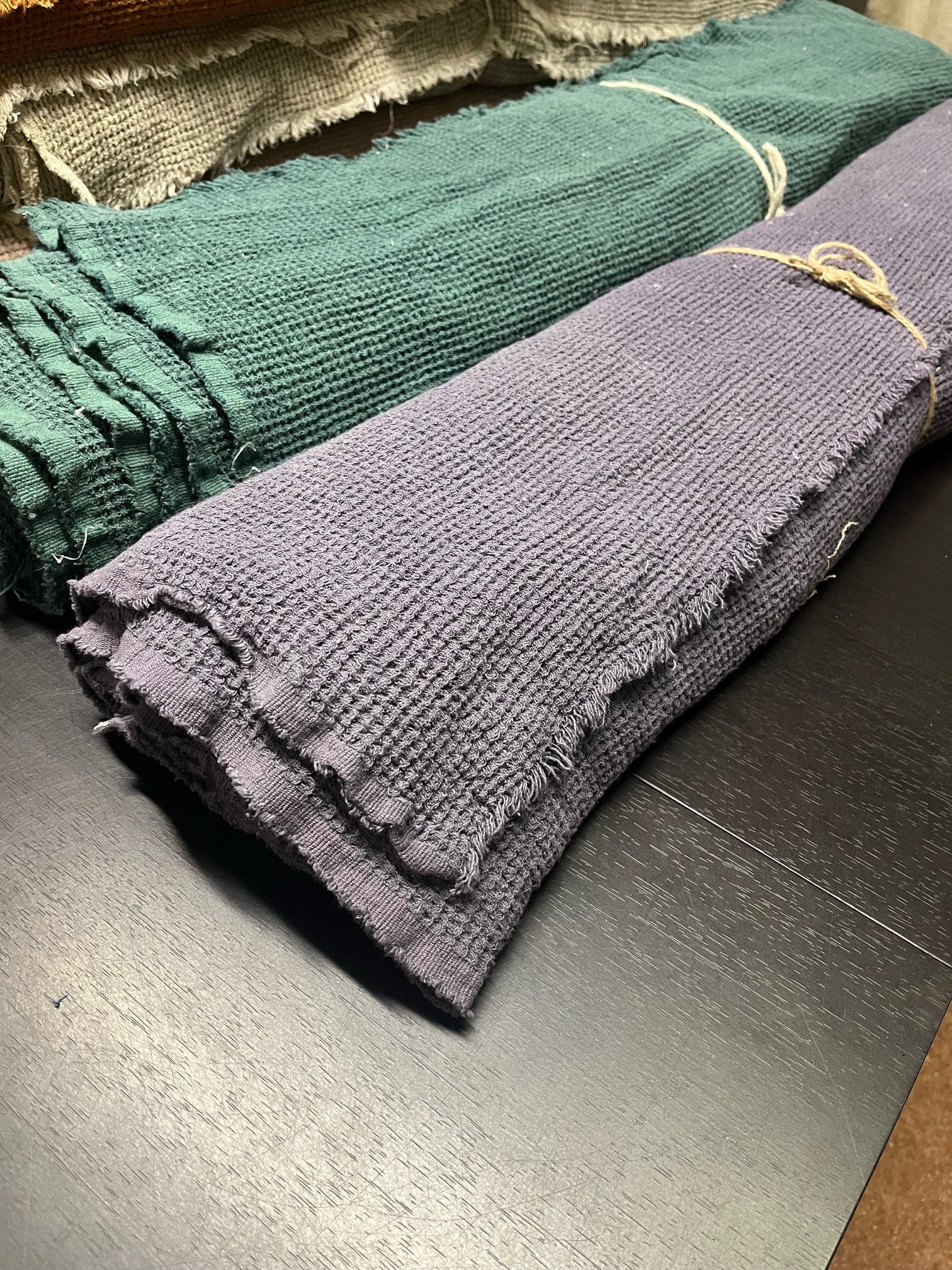 Violet Waffle Linen Fabric: 80" Extra Wide, 500g
