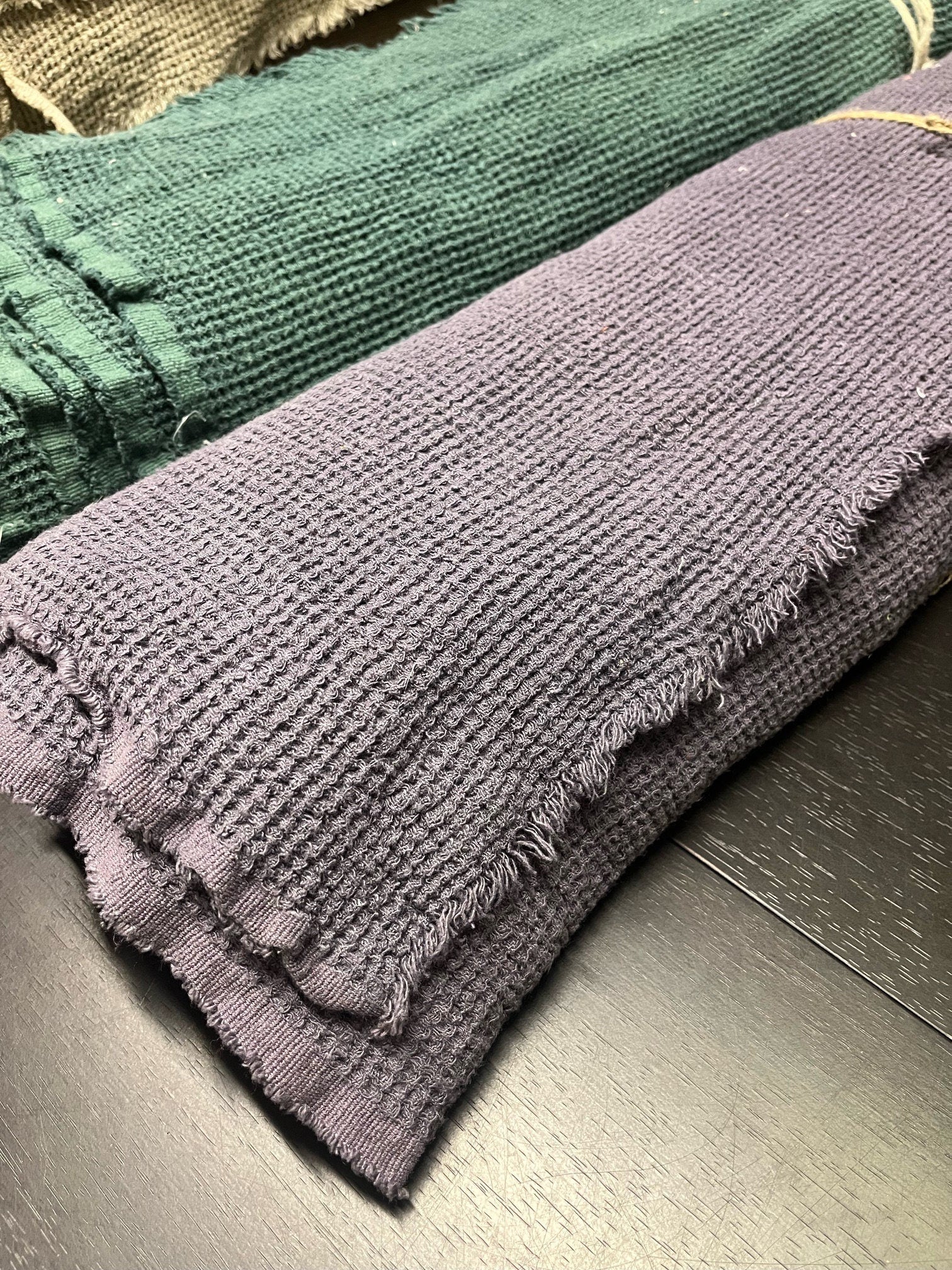 Violet Waffle Linen Fabric: 80" Extra Wide, 500g
