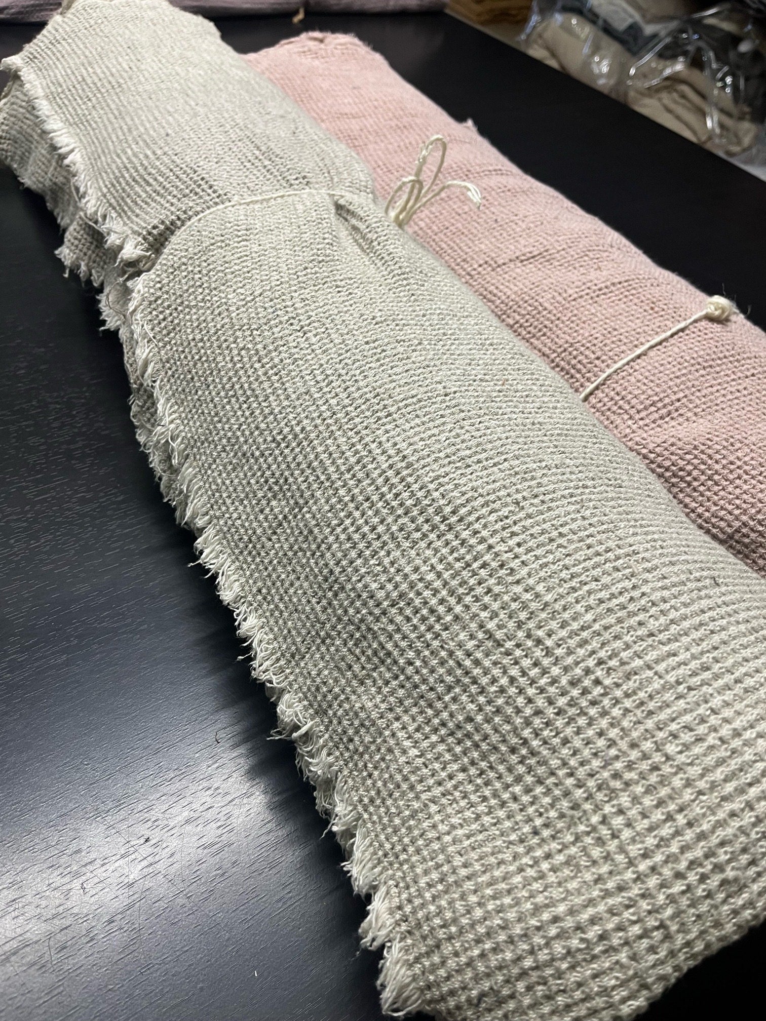 Natural Waffle Linen Fabric By The Metre: 80" Extra Wide, 500g