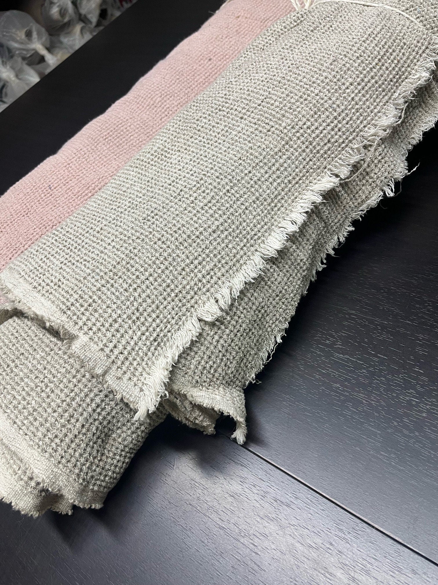 Natural Waffle Linen Fabric By The Metre: 80" Extra Wide, 500g