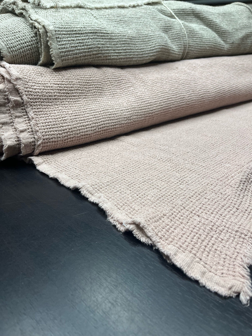 Dusty Rose Waffle Linen Fabric: 80" Extra Wide, 500g