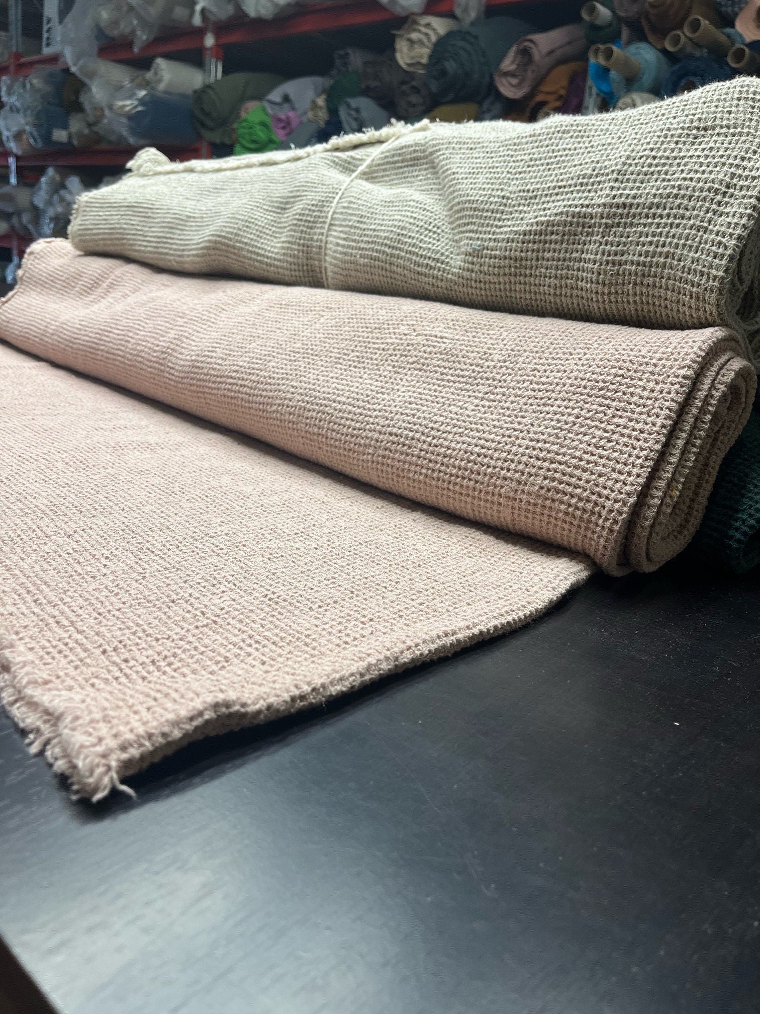 Dusty Rose Waffle Linen Fabric: 80" Extra Wide, 500g