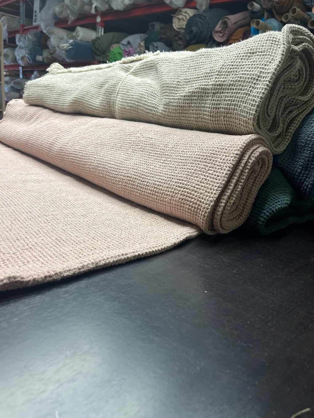 Dusty Rose Waffle Linen Fabric: 80" Extra Wide, 500g