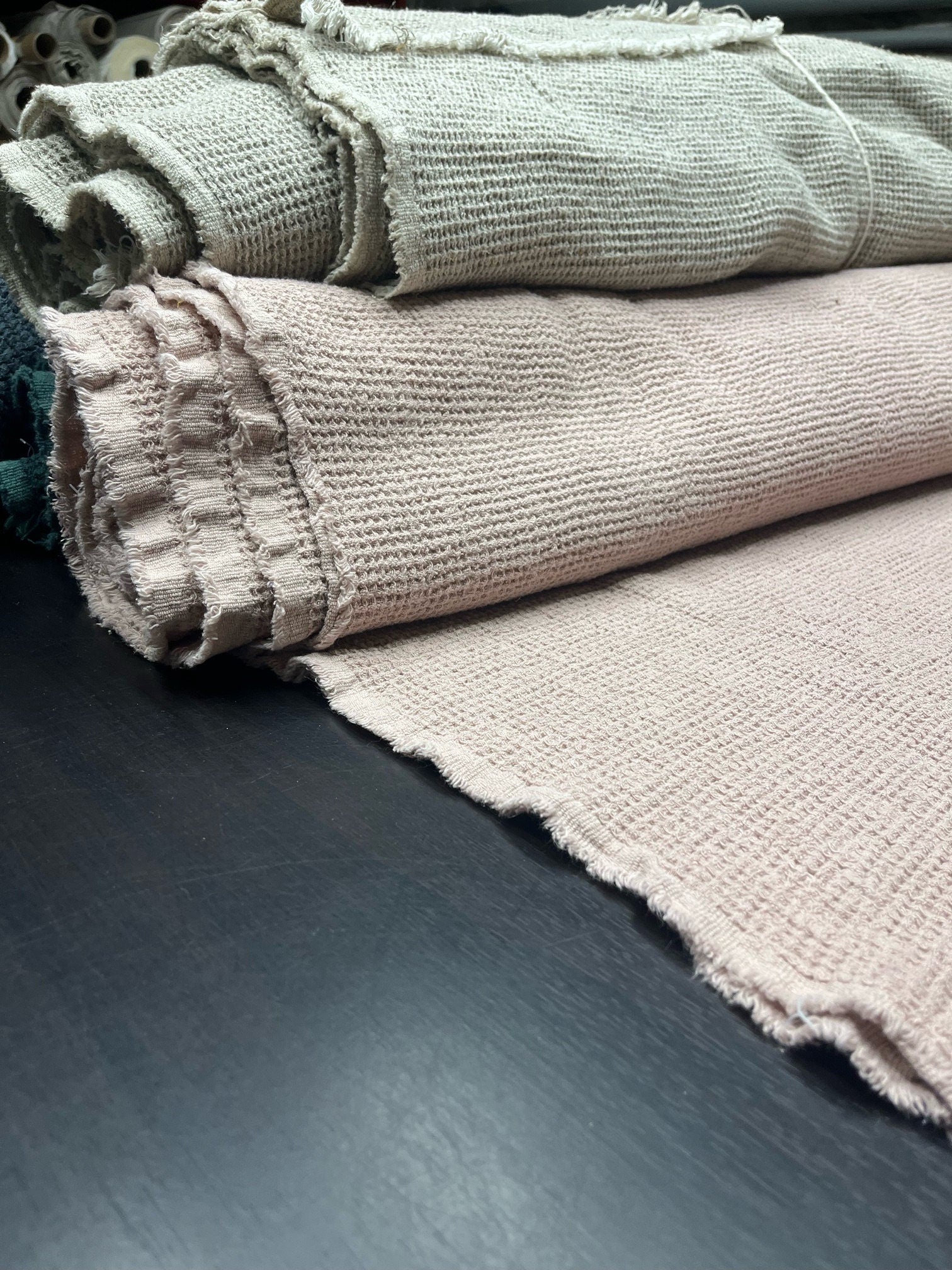 Dusty Rose Waffle Linen Fabric: 80" Extra Wide, 500g
