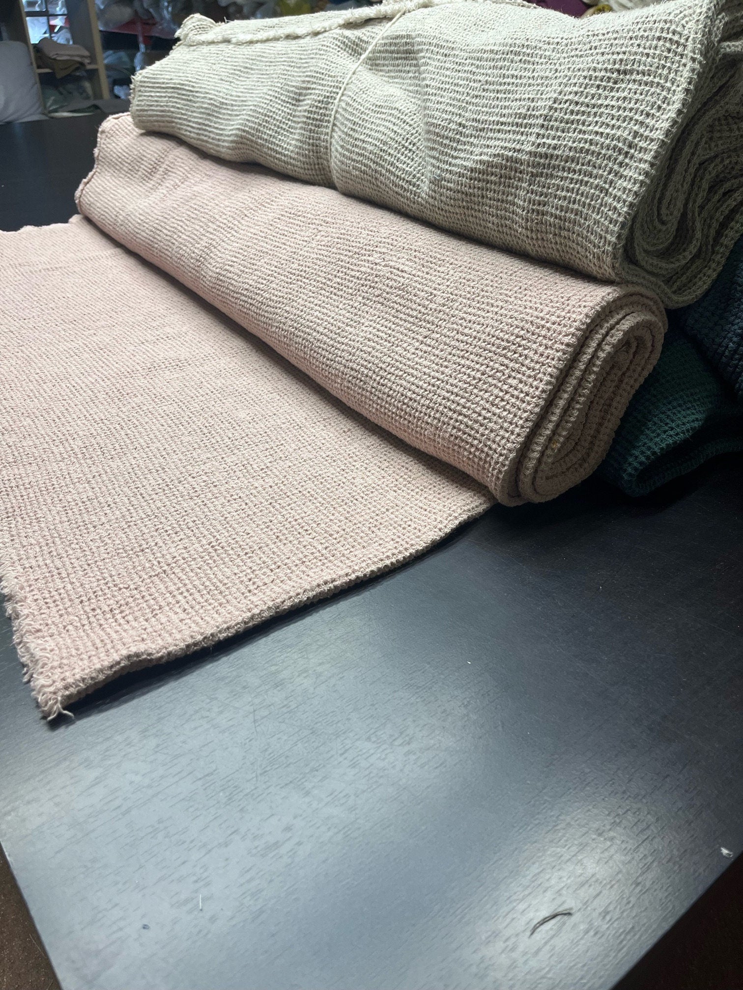 Dusty Rose Waffle Linen Fabric: 80" Extra Wide, 500g