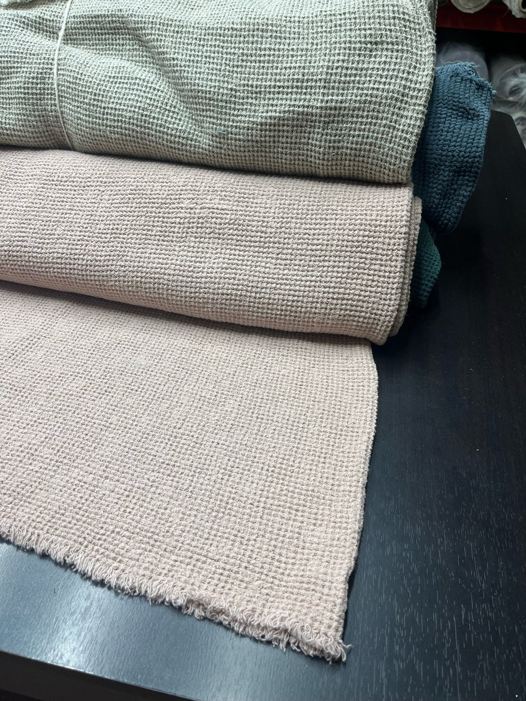 Dusty Rose Waffle Linen Fabric: 80" Extra Wide, 500g
