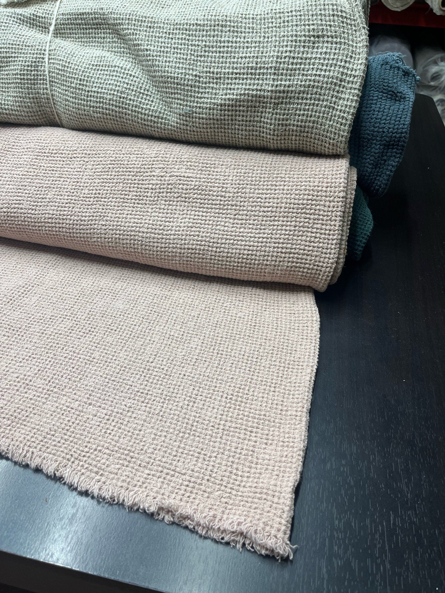 Dusty Rose Waffle Linen Fabric: 80" Extra Wide, 500g