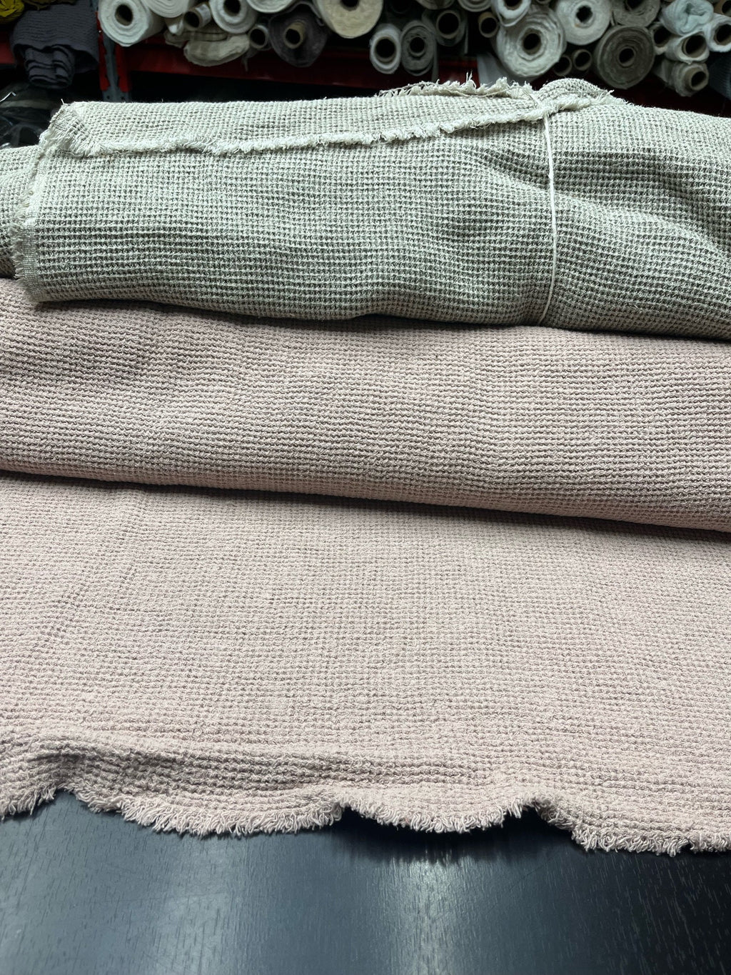Dusty Rose Waffle Linen Fabric: 80" Extra Wide, 500g