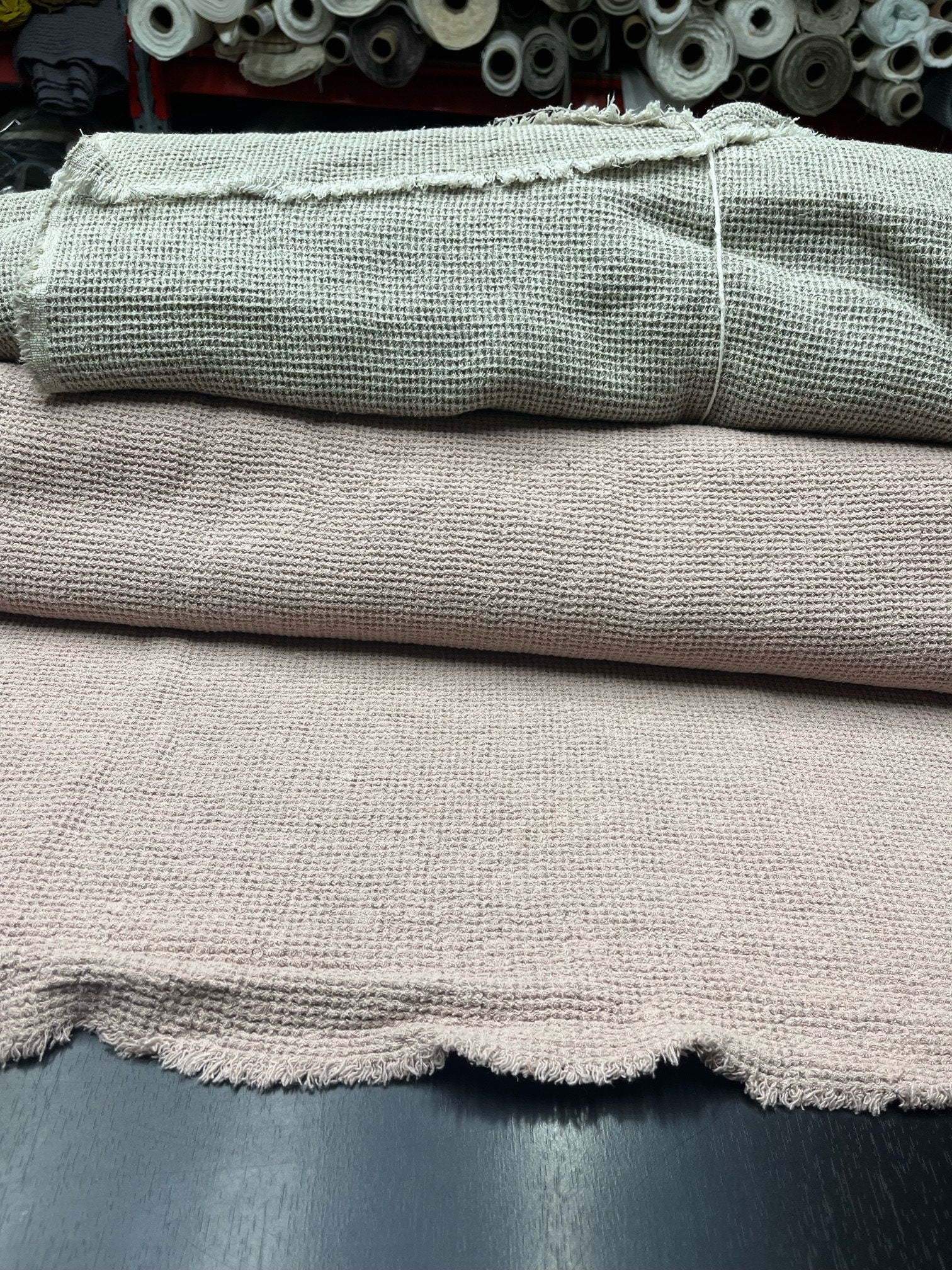 Dusty Rose Waffle Linen Fabric: 80" Extra Wide, 500g