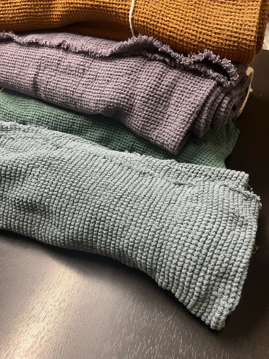 Dark Grey Waffle Linen Fabric: 80" Extra Wide, 500g